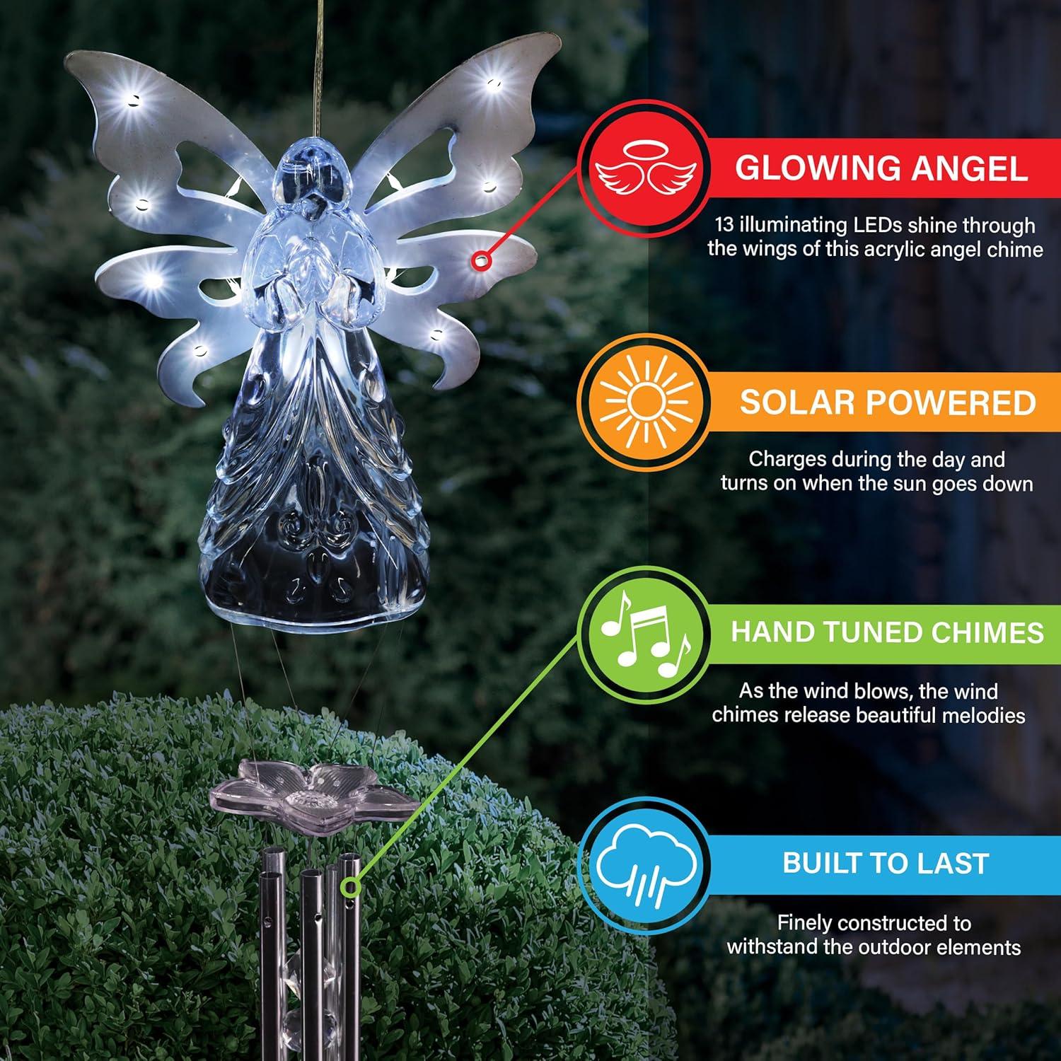 Exhart Large Solar Angel Wind Chime, 6.5 by 42 Inches