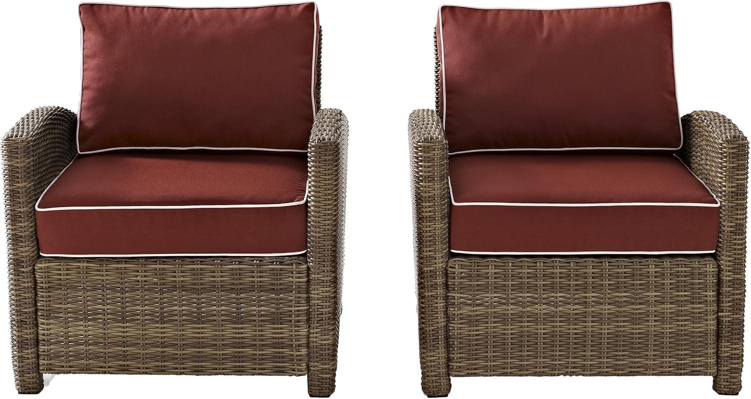 Bradenton 2-Piece Brown Wicker Outdoor Armchair Set with Red Cushions