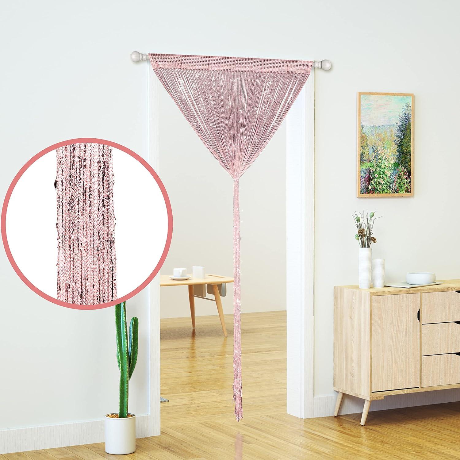 2 PcsString Curtains for Doorways Glitter Beaded Curtains Door Sparkle Beads Curtain Open Closet Laundry Hanging Hippie Glisten Beads Window Girls Panel (Light Pink, 39"×79" in)