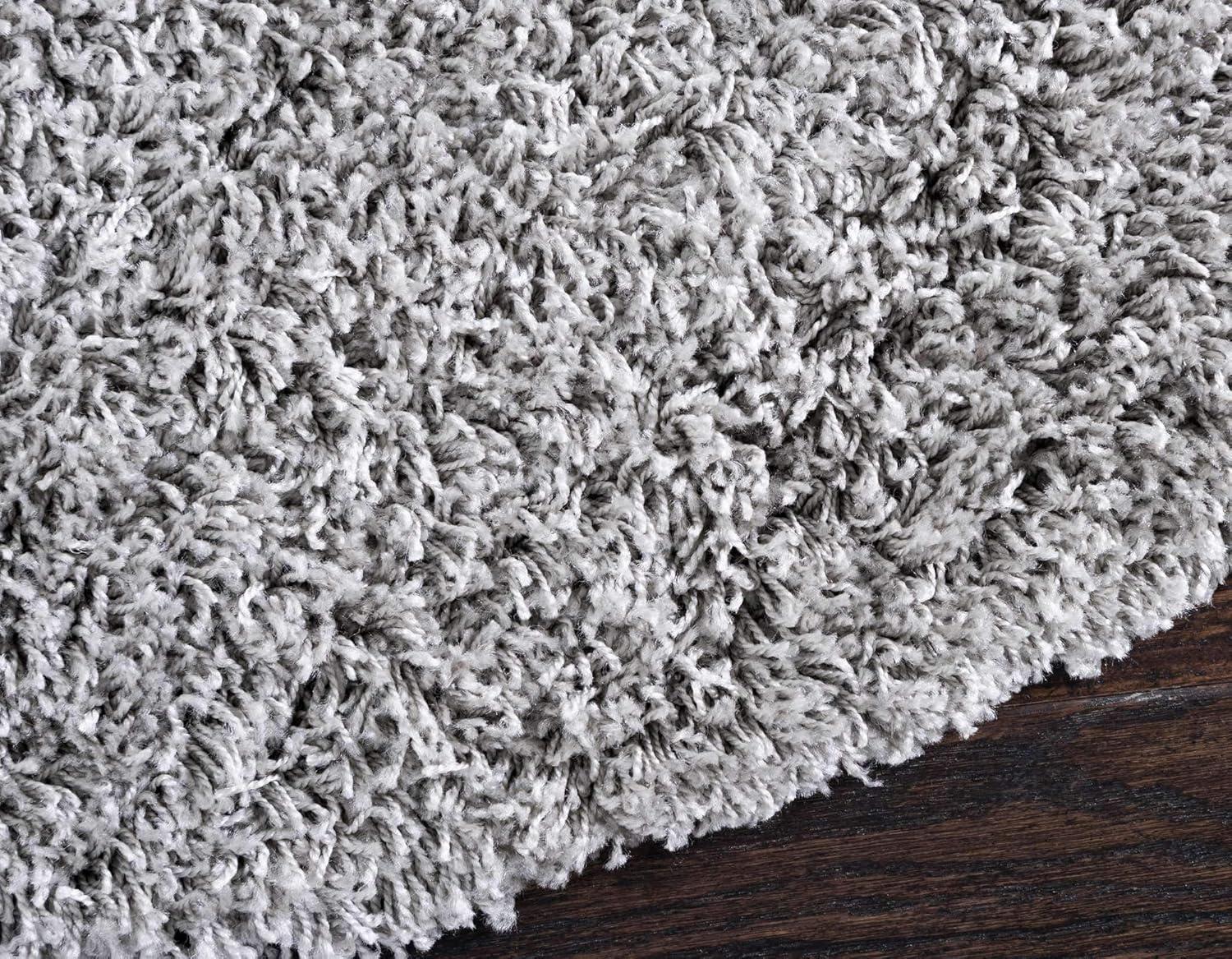 Unique Loom 8' 0 x 8' 0 Round Solid Shag Cloud Gray Area Rug