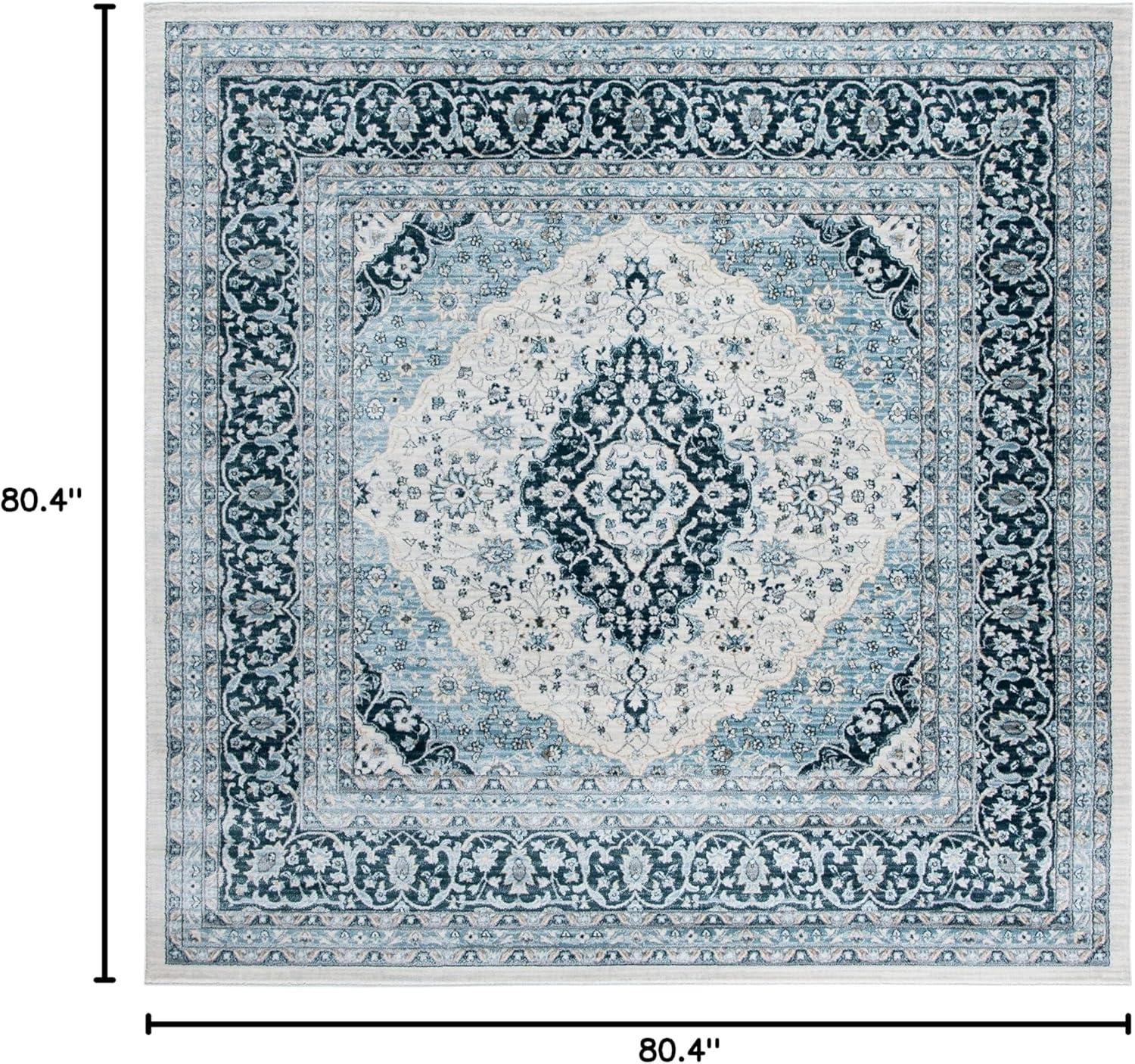 Isabella ISA919 Power Loomed Area Rug - Cream/Dark Blue - 6'7"x6'7" - Safavieh
