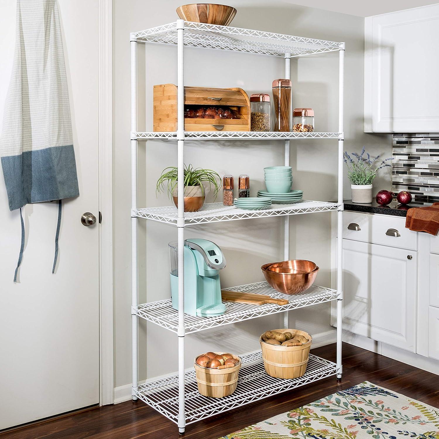 Honey-Can-Do 5-Shelf Steel Heavy-Duty Adjustable Storage Shelves, White, Holds up to 800 lb per Shelf