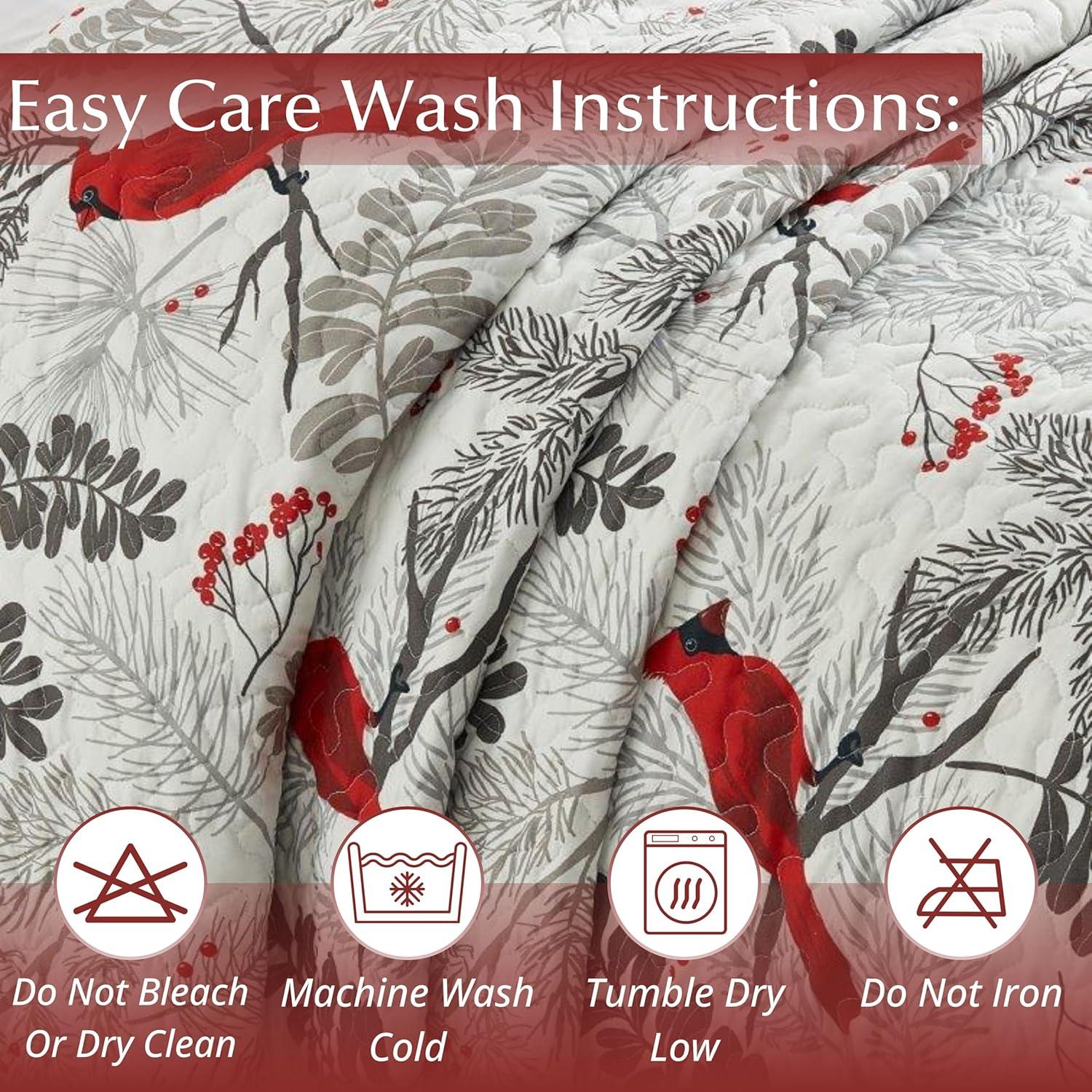 Virah Bella 3 Piece Full/Queen Lodge Quilt Bedding Set - Rustic Country Reversible Comforter Set with Decorative Pillow Shams - Cardinals