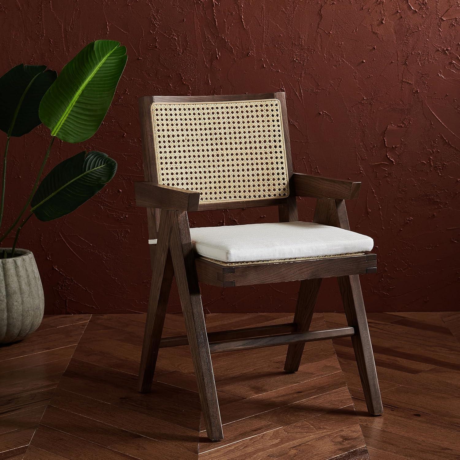 SAFAVIEH Couture Colette Contemporay Linen Solid Dining Armchair, Walnut/Natural