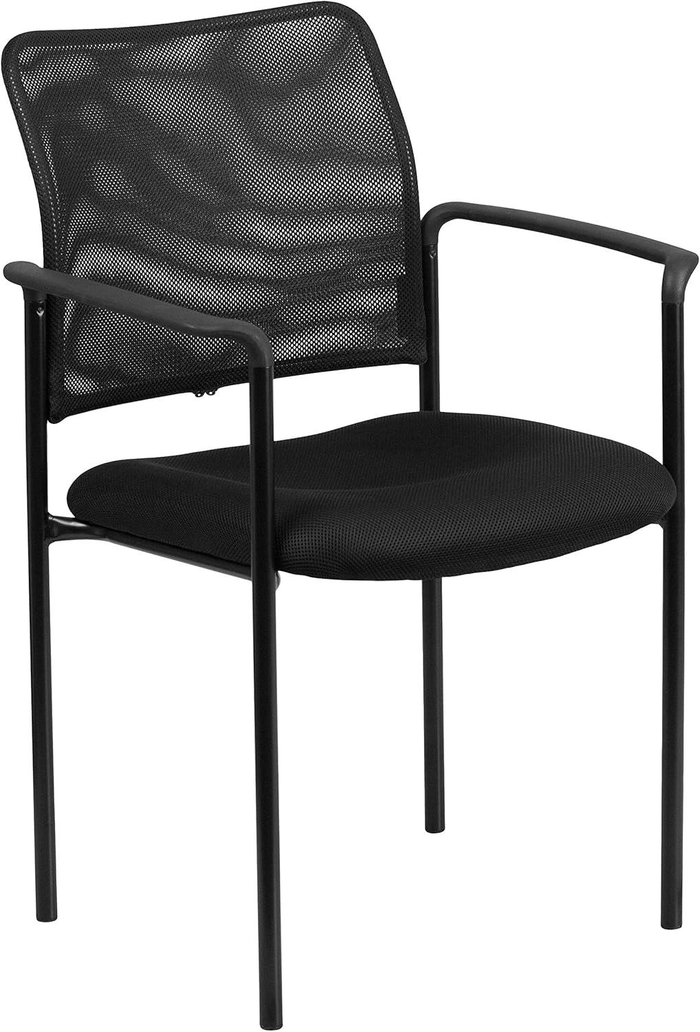 Flash Furniture Comfort Black Mesh Stackable Steel Side Chair with Arms