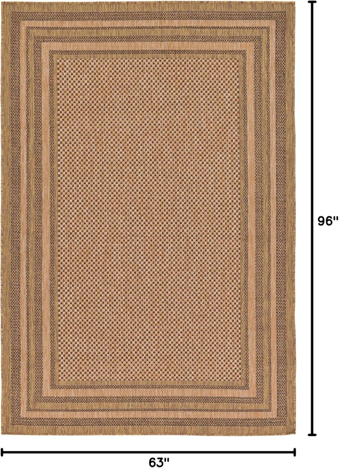 Unique Loom 5' 3 x 8' 0 Light Brown Outdoor Border Multi Border Area Rug
