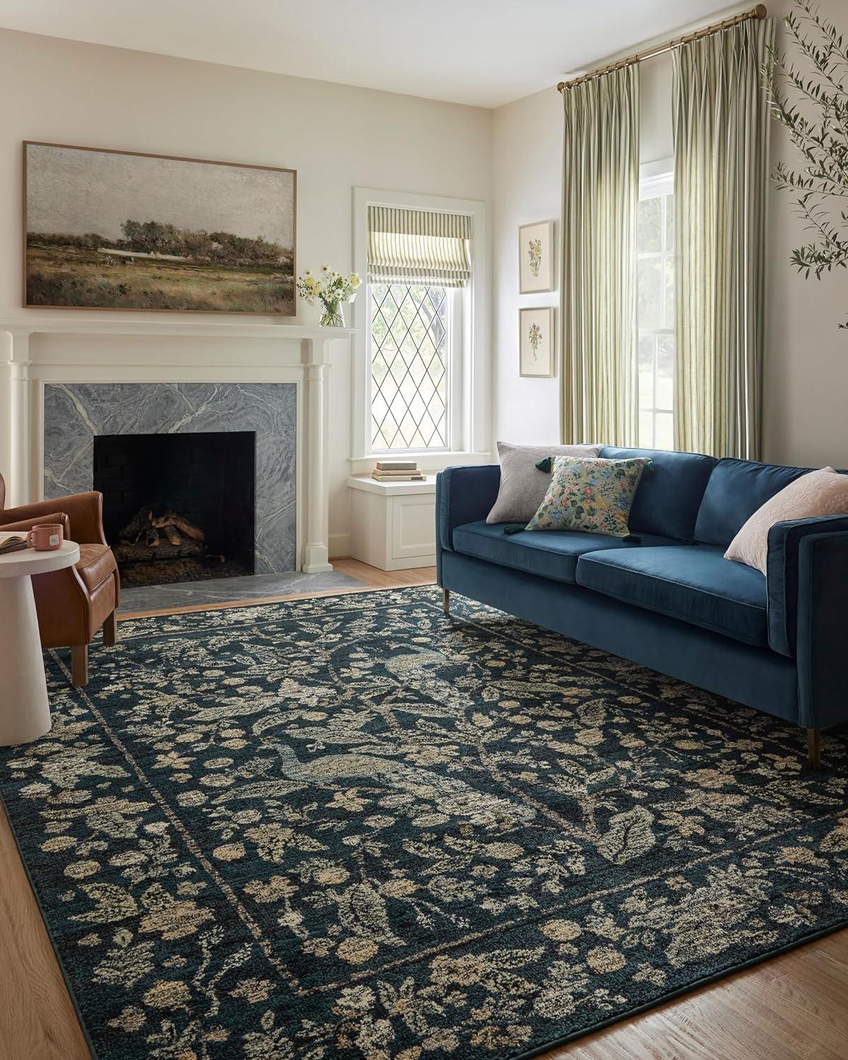 Rifle Paper Co. x Loloi Laurel Navy Area Rug