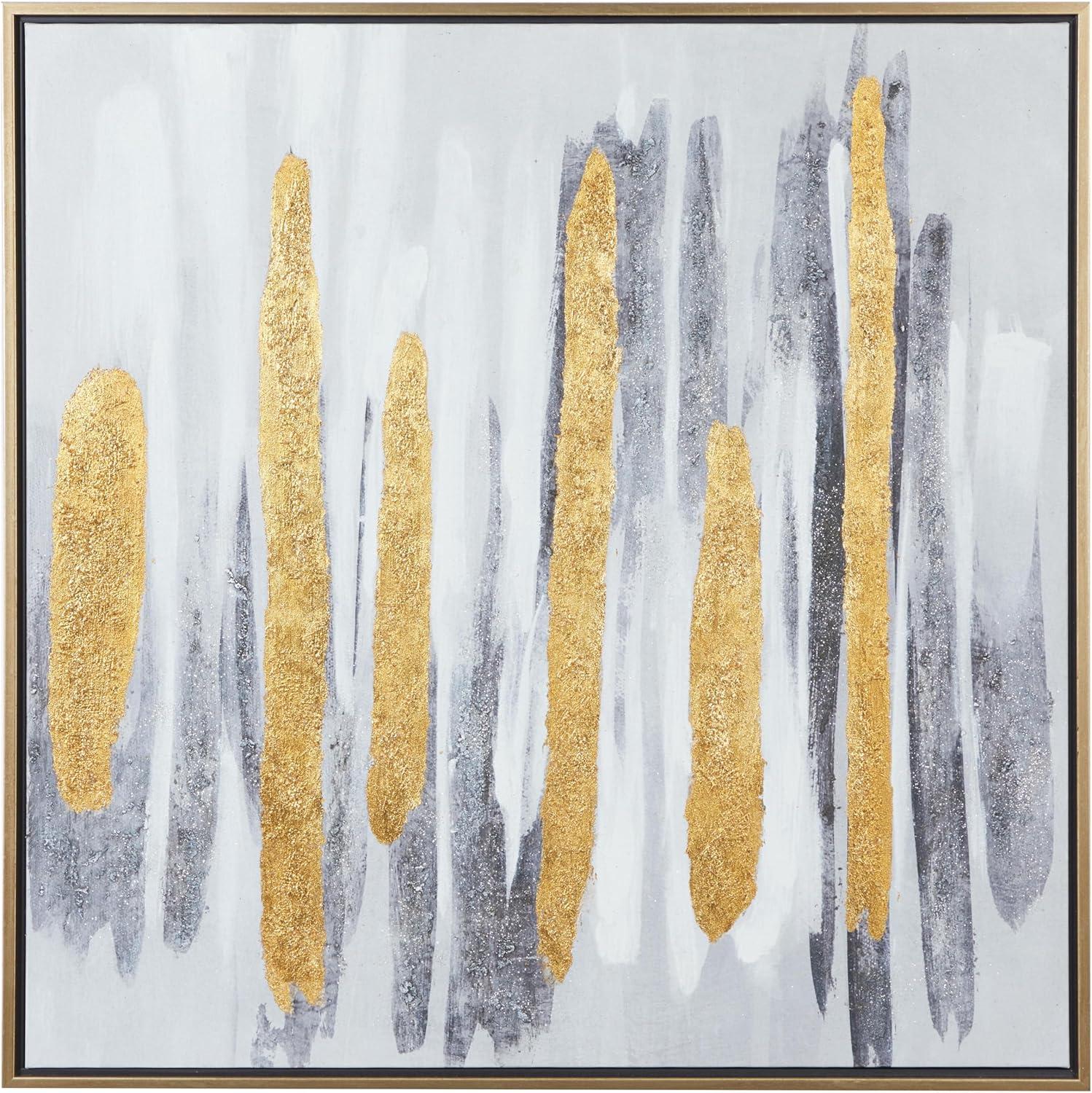 XL Gray and Gold Abstract Canvas Wall Art with Metal Frame