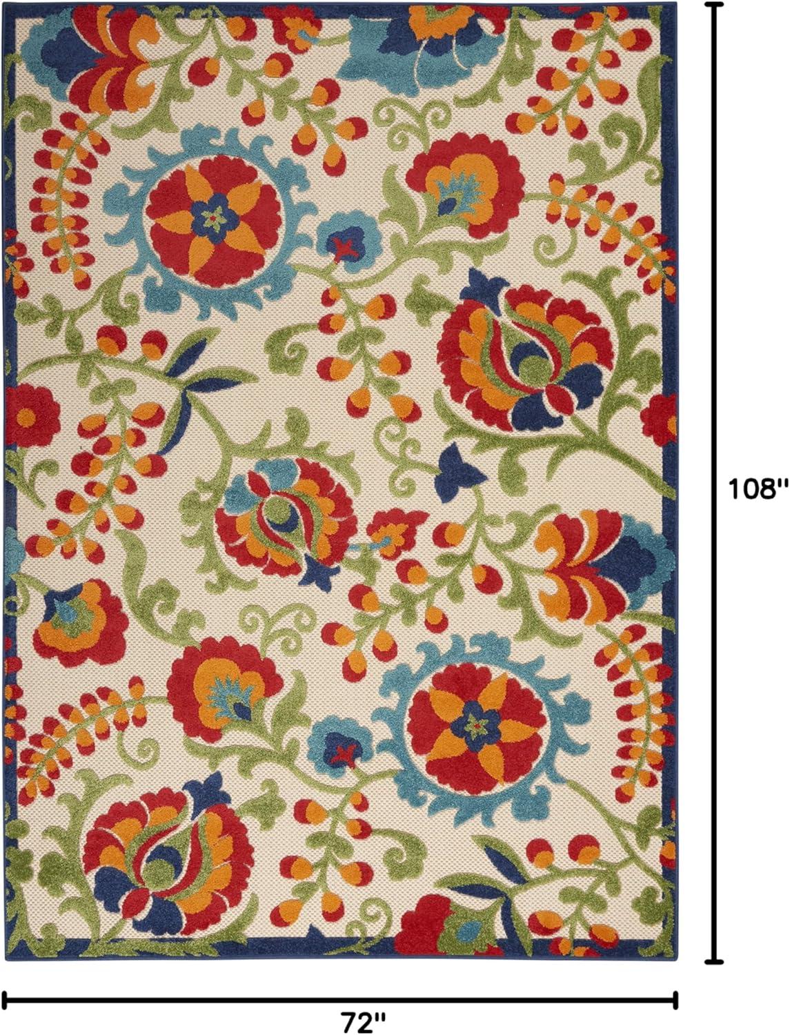 Nourison Aloha Floral Textured Flatweave High-Low Indoor Outdoor Area Rug Multicolor 6' x 9'