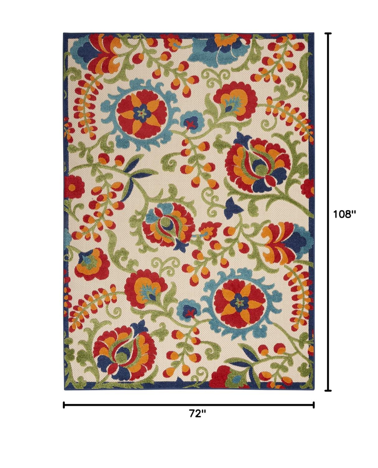 Nourison Aloha Floral Textured Flatweave High-Low Indoor Outdoor Area Rug Multicolor 6' x 9'