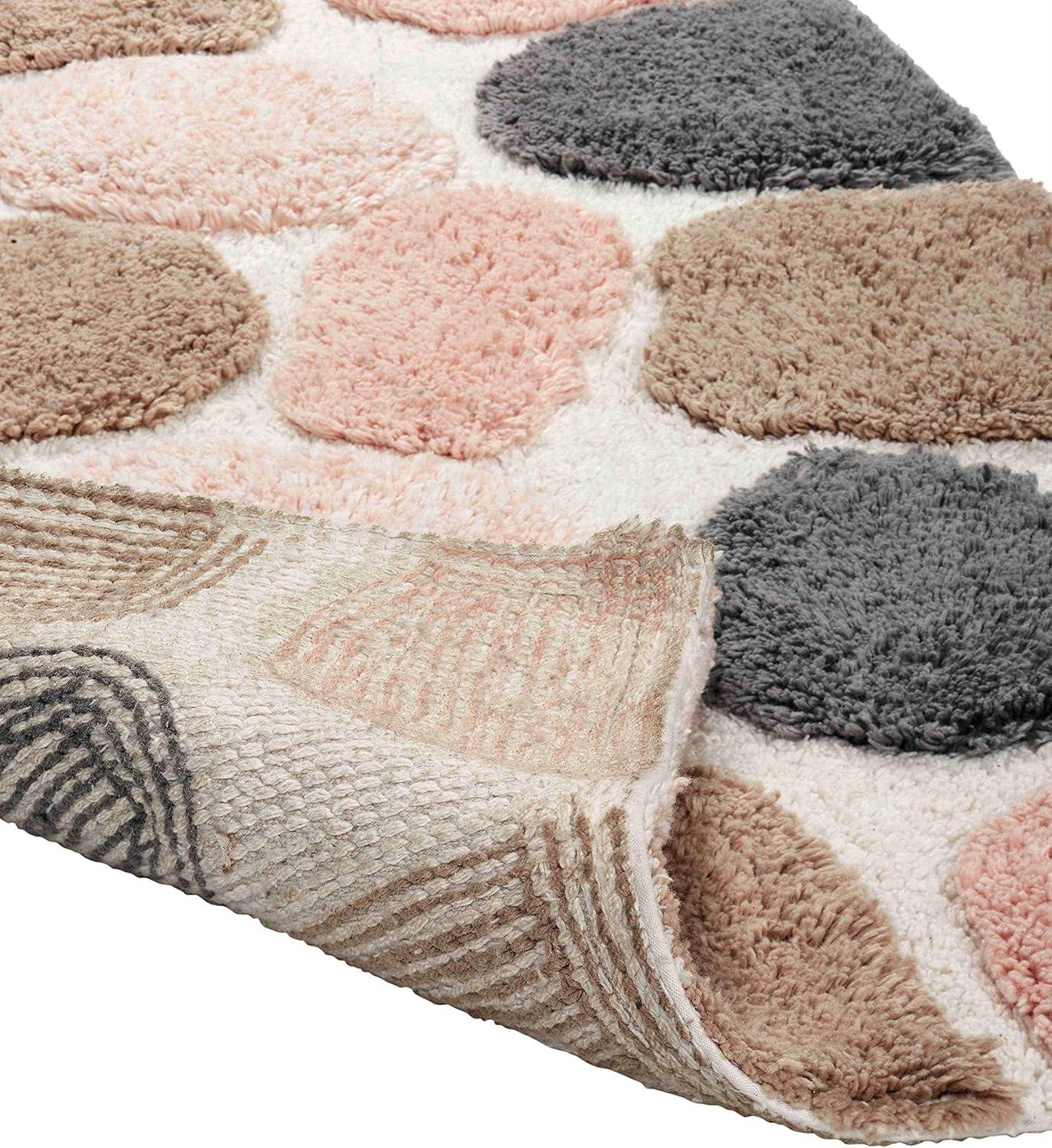 Pebble Pattern Pink and Gray Cotton Bath Mat Set