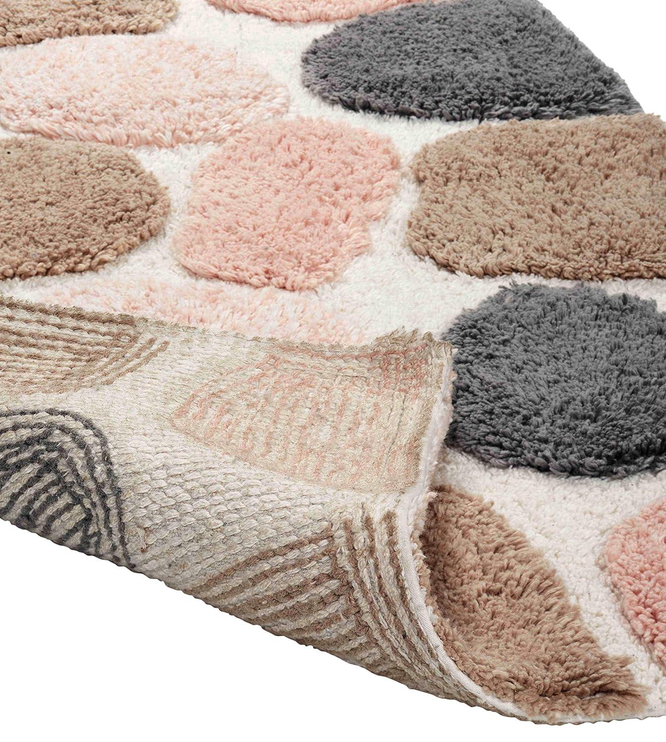 Pebble Pattern Pink and Gray Cotton Bath Mat Set