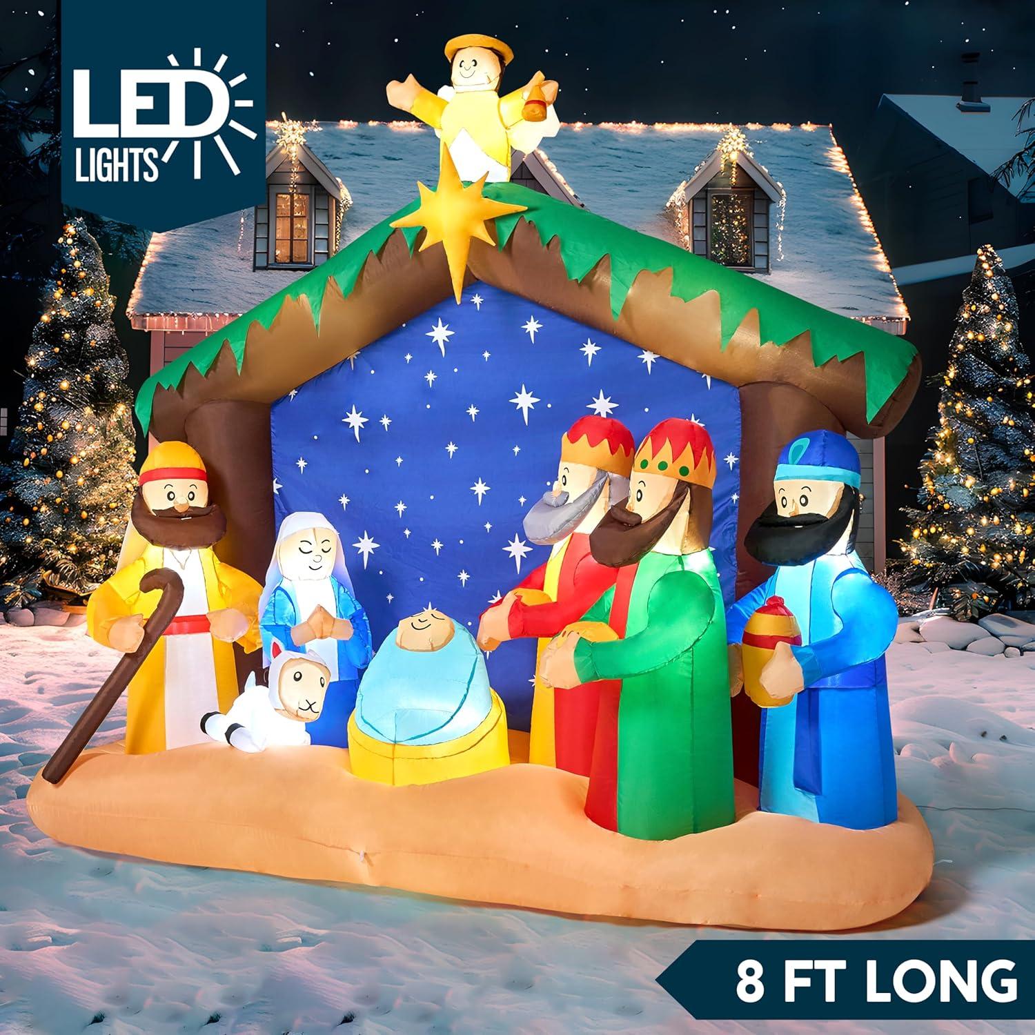 8-Foot LED Lit Outdoor Nativity Scene Inflatable