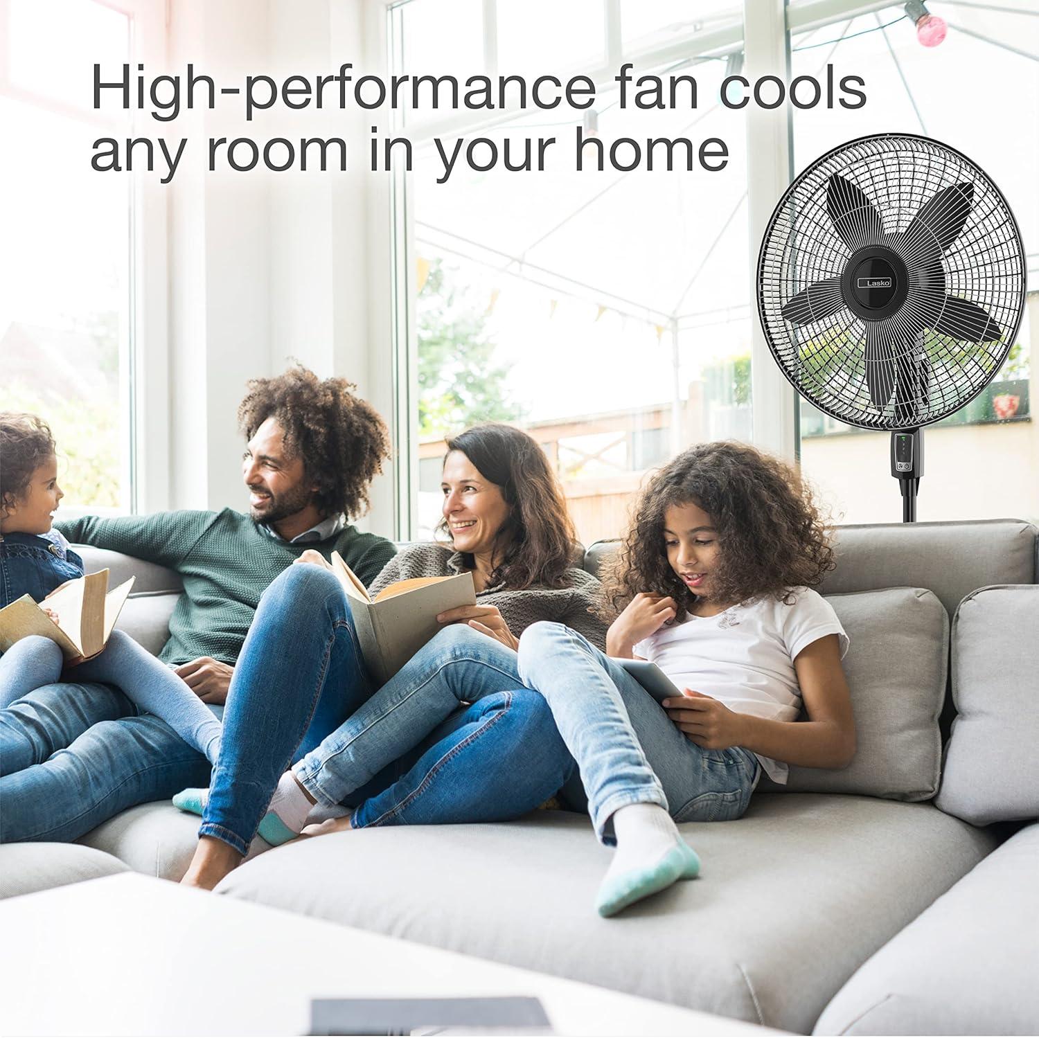 Black Adjustable Height Oscillating Floor Fan with Remote Control