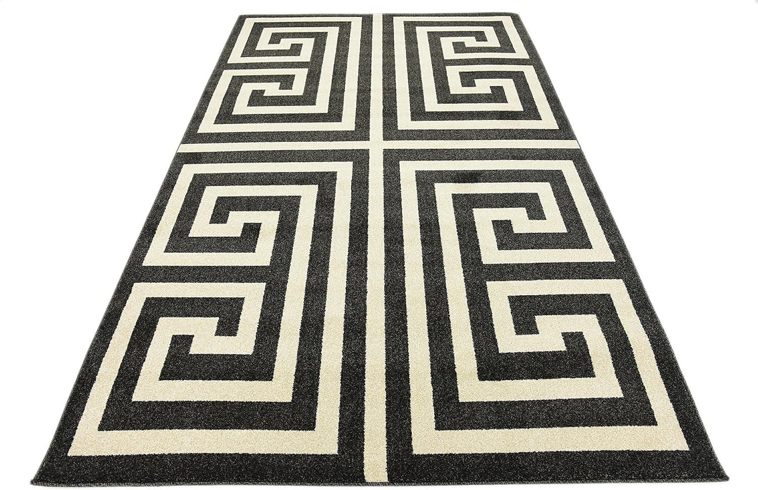 Unique Loom Greek Key Athens Rug Black/Beige 5' 3" x 8' Rectangle Geometric Modern Perfect For Living Room Bed Room Dining Room Office