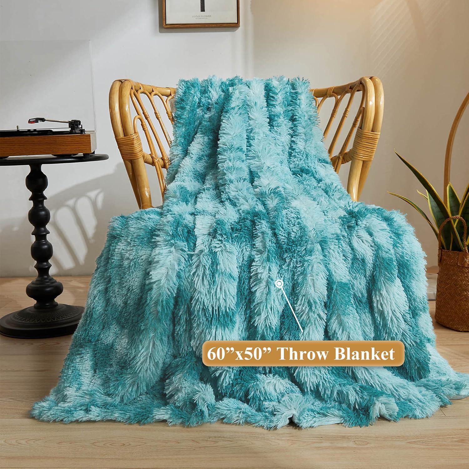 PAVILIA Tie-Dye Faux Fur Throw Blanket, Furry Fuzzy Fluffy Shaggy Plush Warm Reversible Thick for Bed Couch Sofa