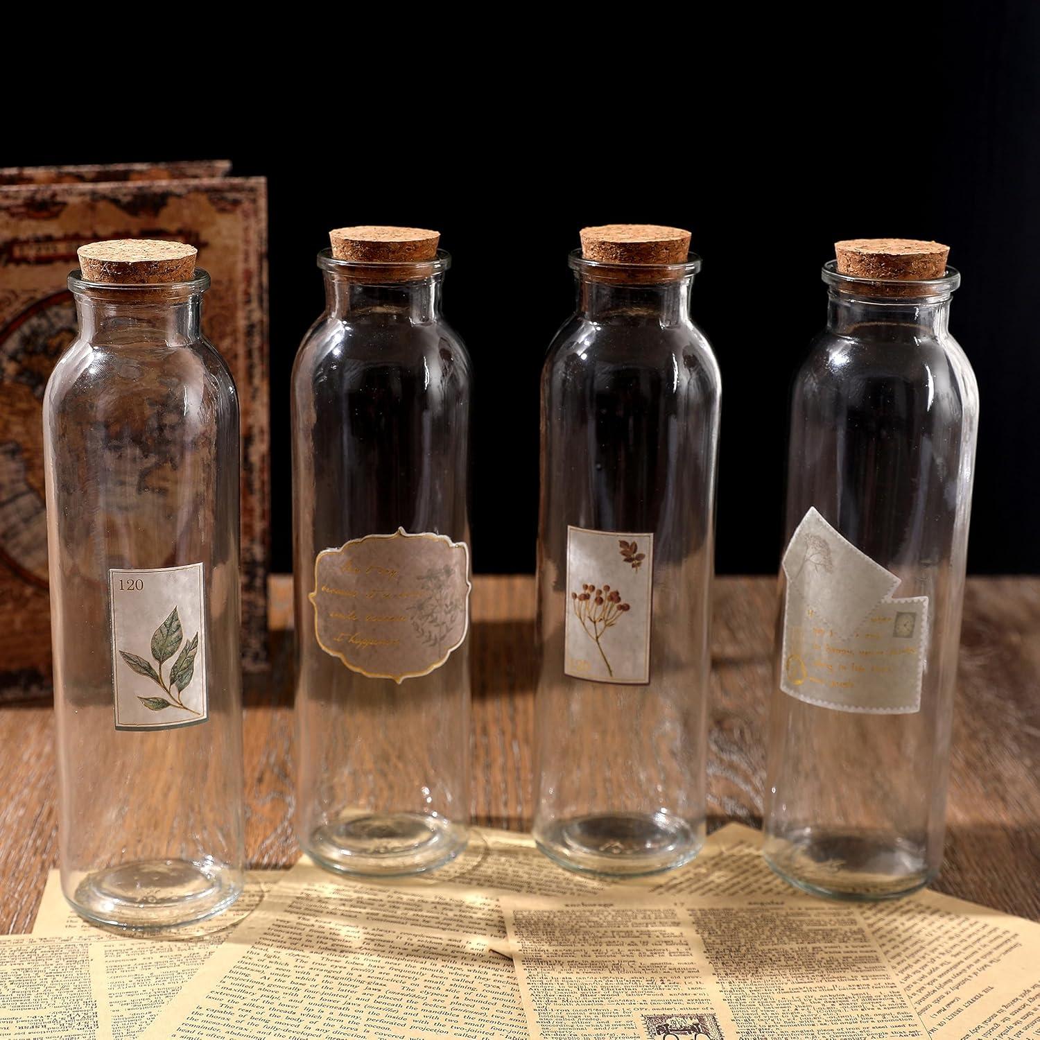 Magic Season Decorative Glass Bottles with Cork Stoppers (12 fl oz. Round Bottles / 2 Pcs)