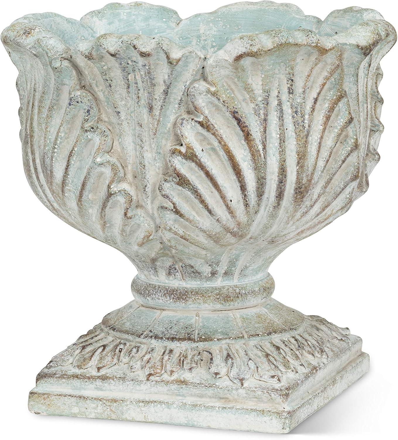 7.5" Grey Cement Ornate Grecian Pedestal Planter