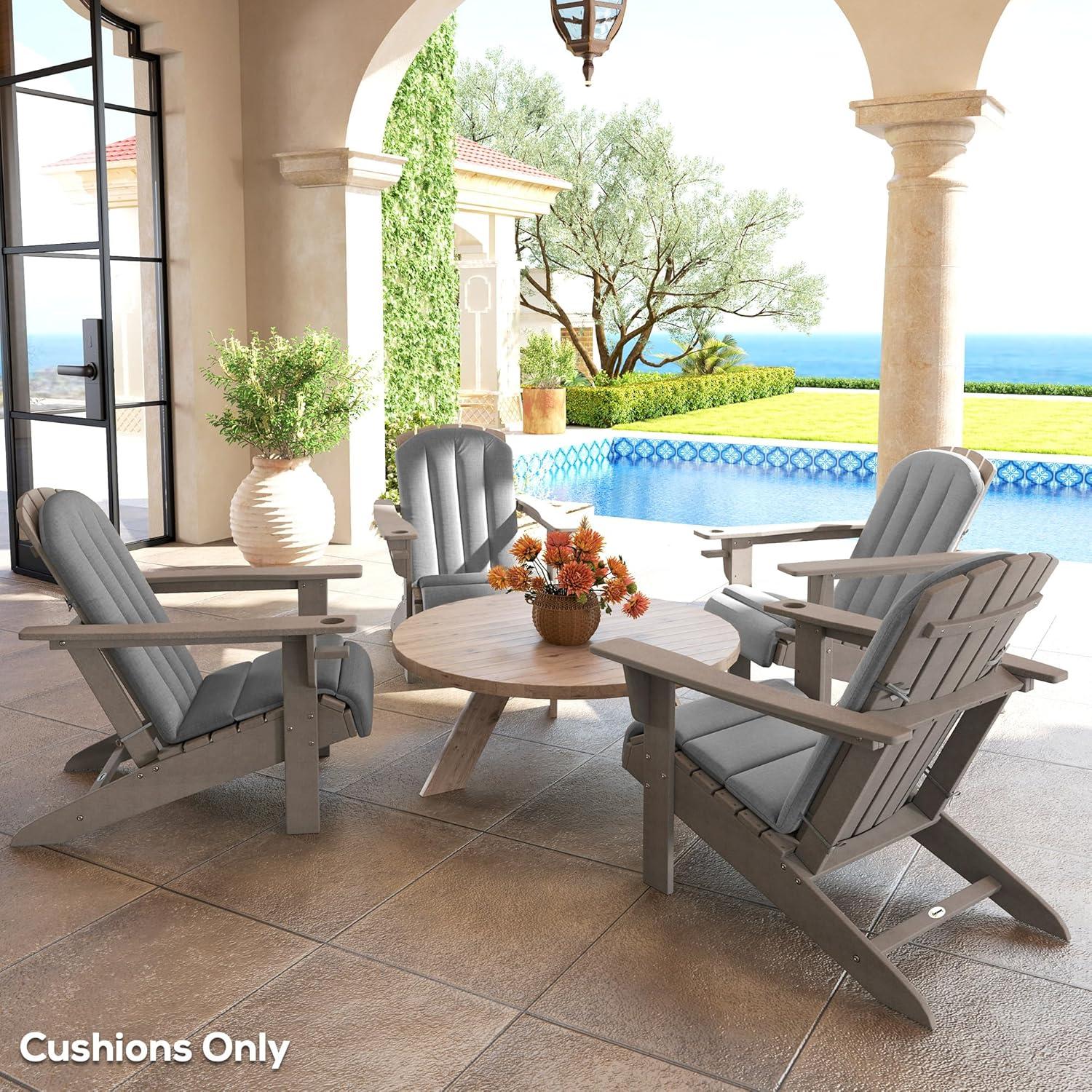 Outsunny Set of 4 Adirondack Chair Cushion, High Back Outdoor Chair Cushions with Ties, Gray