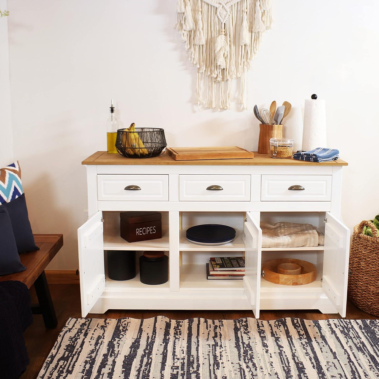 Sunnydaze Sideboard with 3 Drawers and 3 Doors - Solid Pine Construction - Dark Brown- 32"