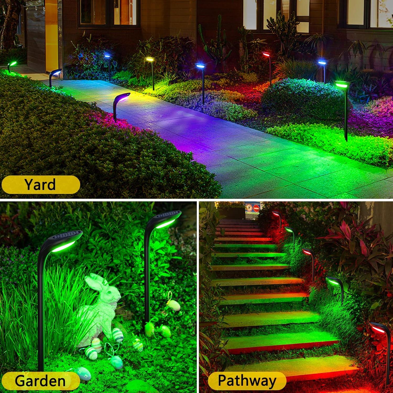 Color Changing LED Solar Pathway Lights with Dusk to Dawn Sensor, 4 Pack