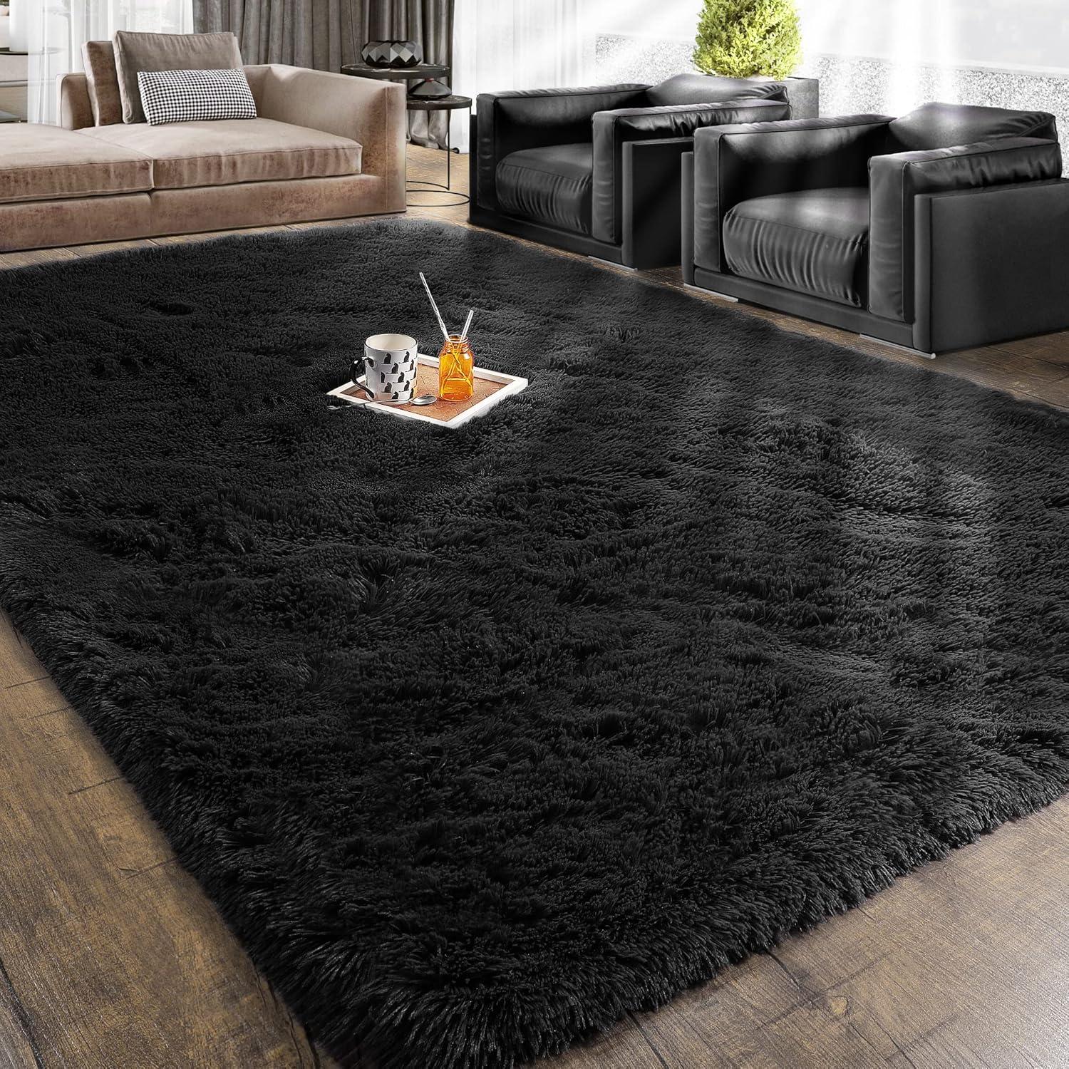 Bailu Fluffy Black Rug for Living Room,5x8 Area Rugs,Thick Plush Shag Rug,Shaggy Rugs for Bedroom,Big Fuzzy Carpet,Comfy Kids Rugs,Large Living Room Rugs,Living Room Decor