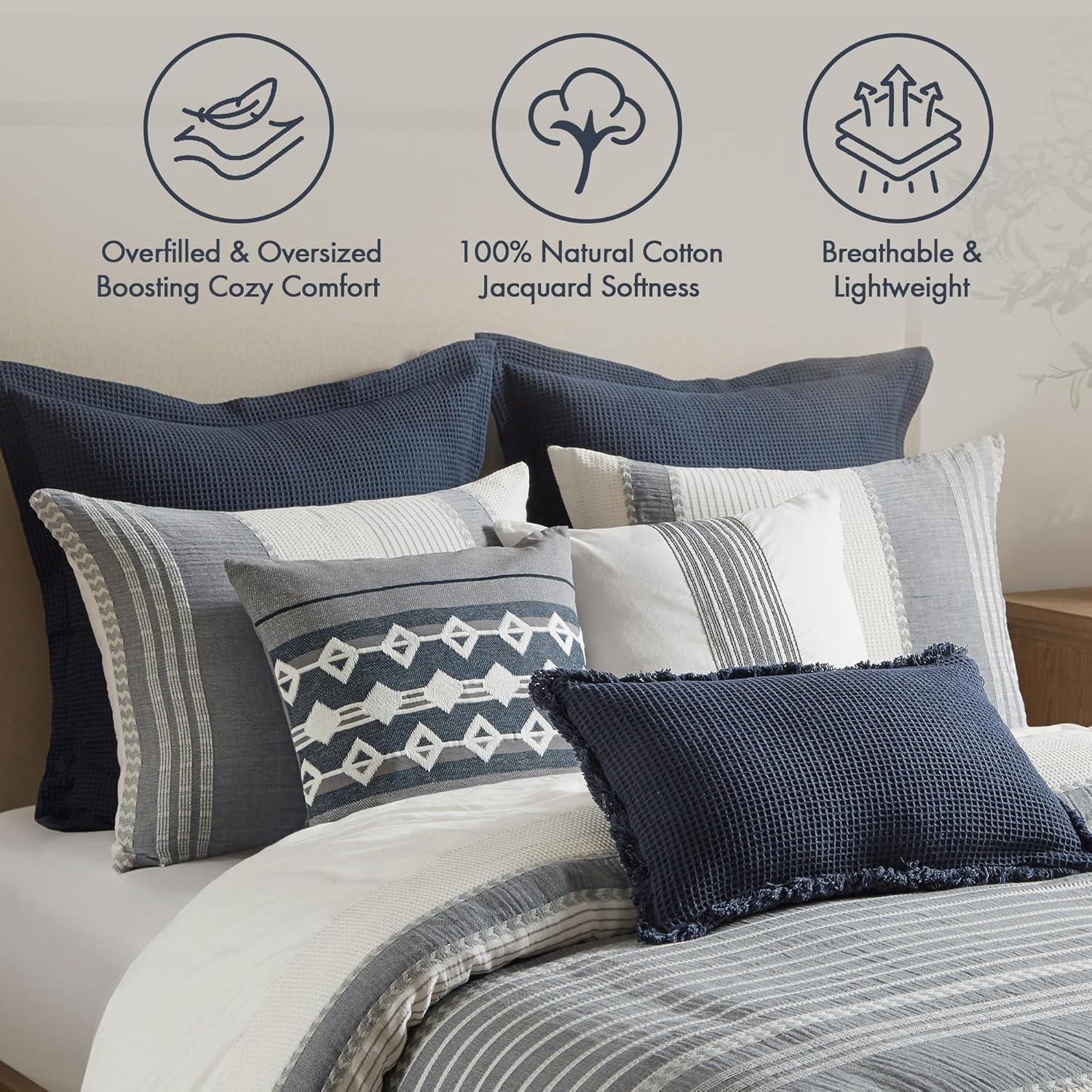 Murphy Oversized Cotton Jacquard Comforter Set With Euro Shams And Throw Pillows