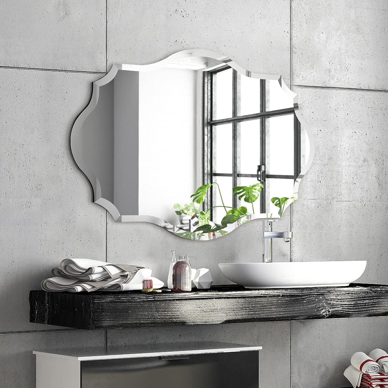 Empire Art Direct Frameless Beveled Oblong Elegant Scalloped Wall Mirror 30 in. x 40 in. x 0.39 in.