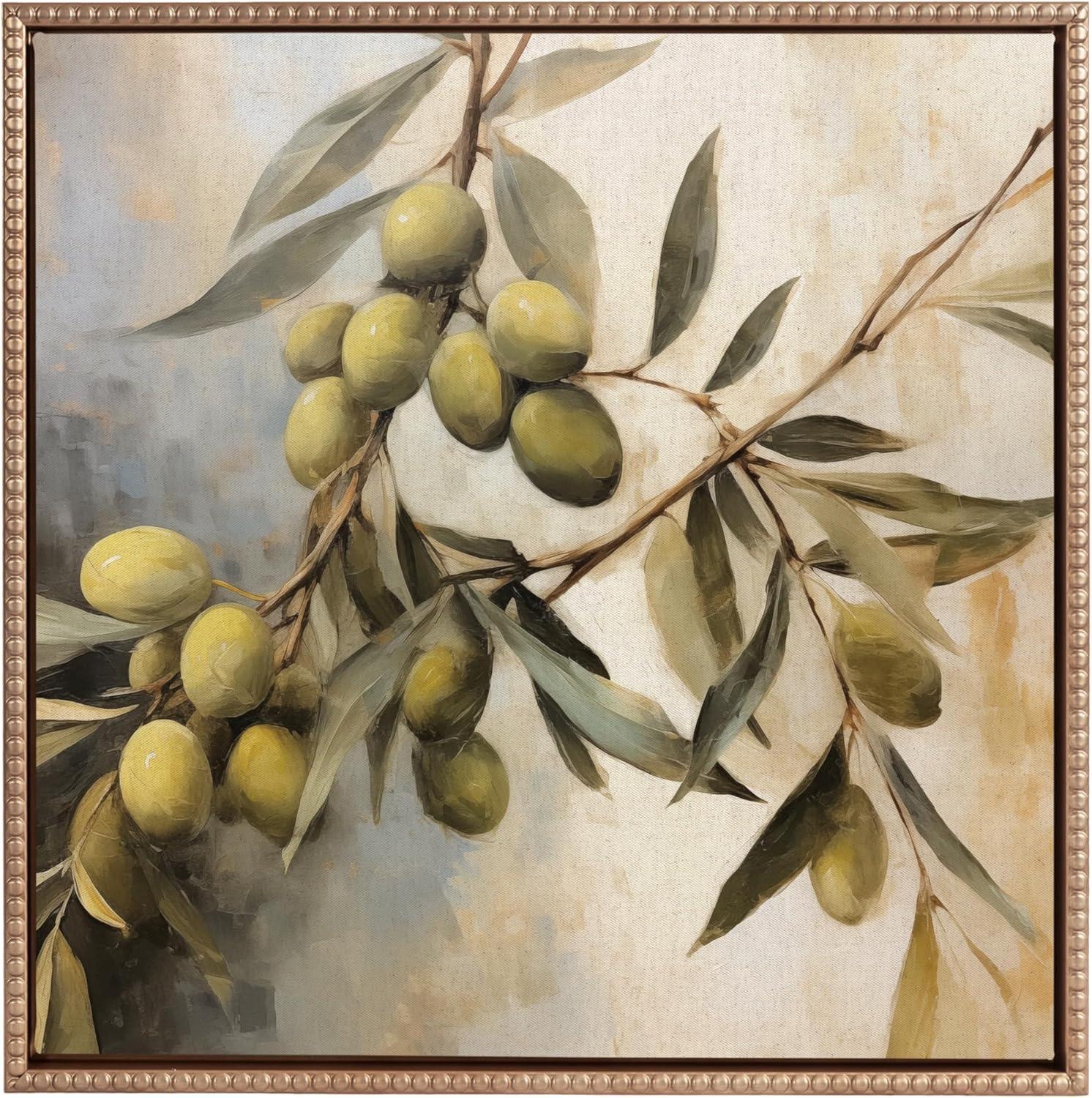 Kate & Laurel All Things Decor 22"x22" Sylvie Beaded Olive Tree Framed Canvas by The Creative Bunch Studio Gold