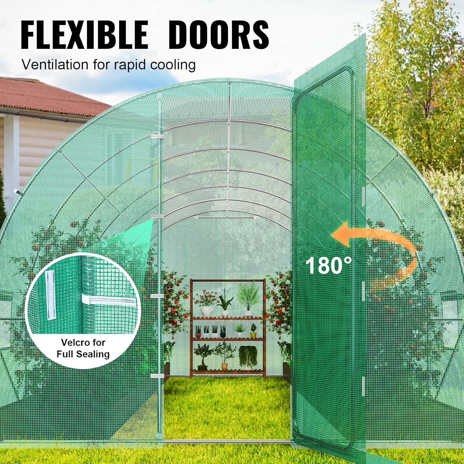 Large Green PE Walk-In Tunnel Greenhouse with Galvanized Steel Frame