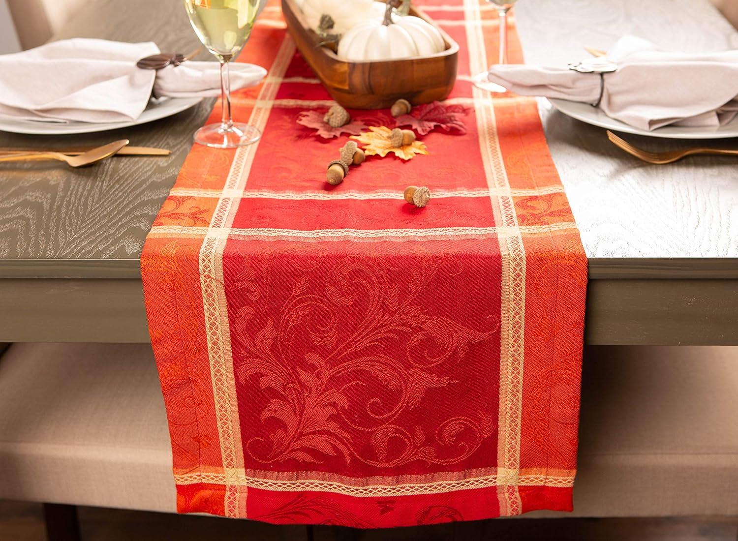 Harvest Wheat Jacquard Cotton Table Runner, 14x108, Red and Orange