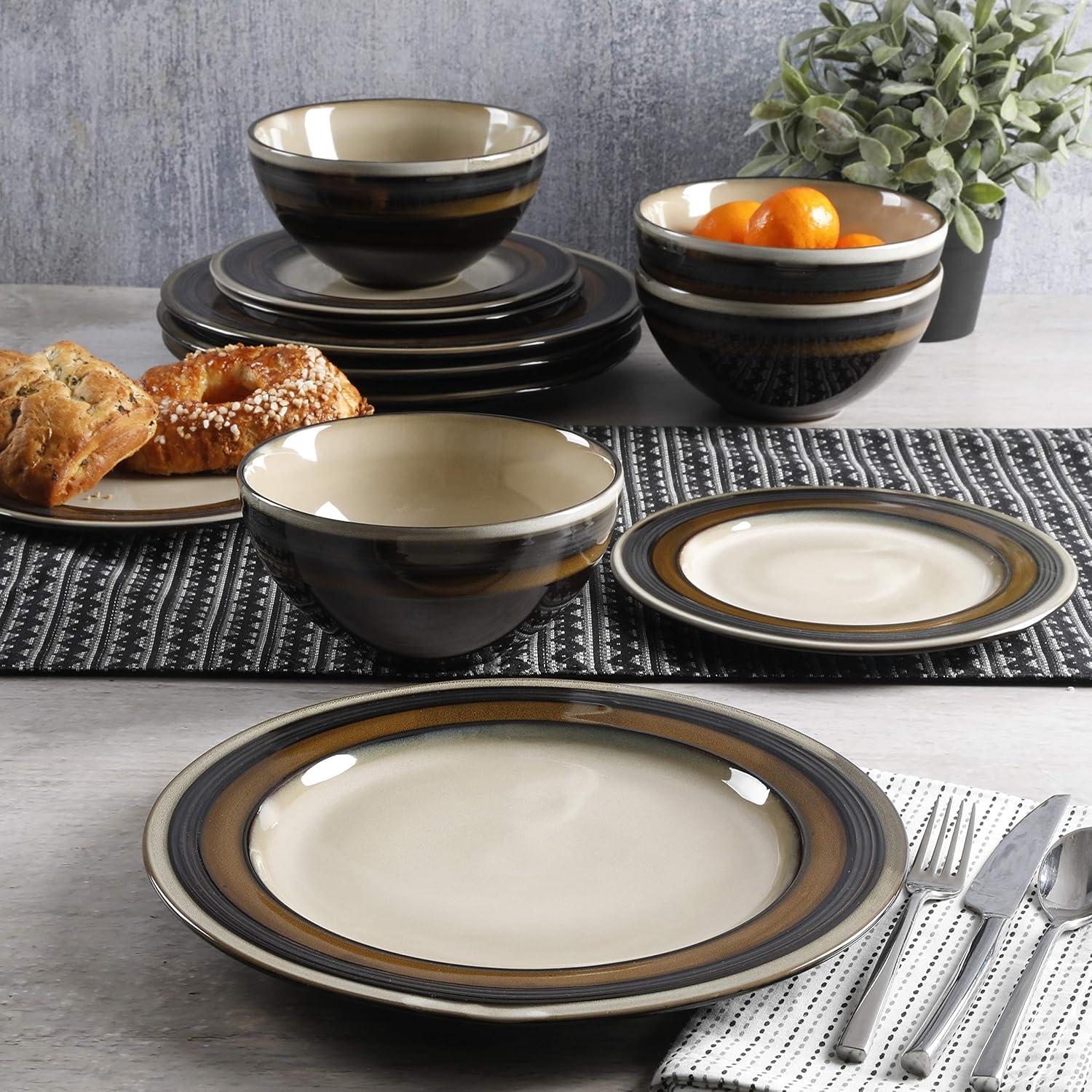 Gibson Studio Kirsten 12-Piece Brown Metallic Reactive Dinnerware Set