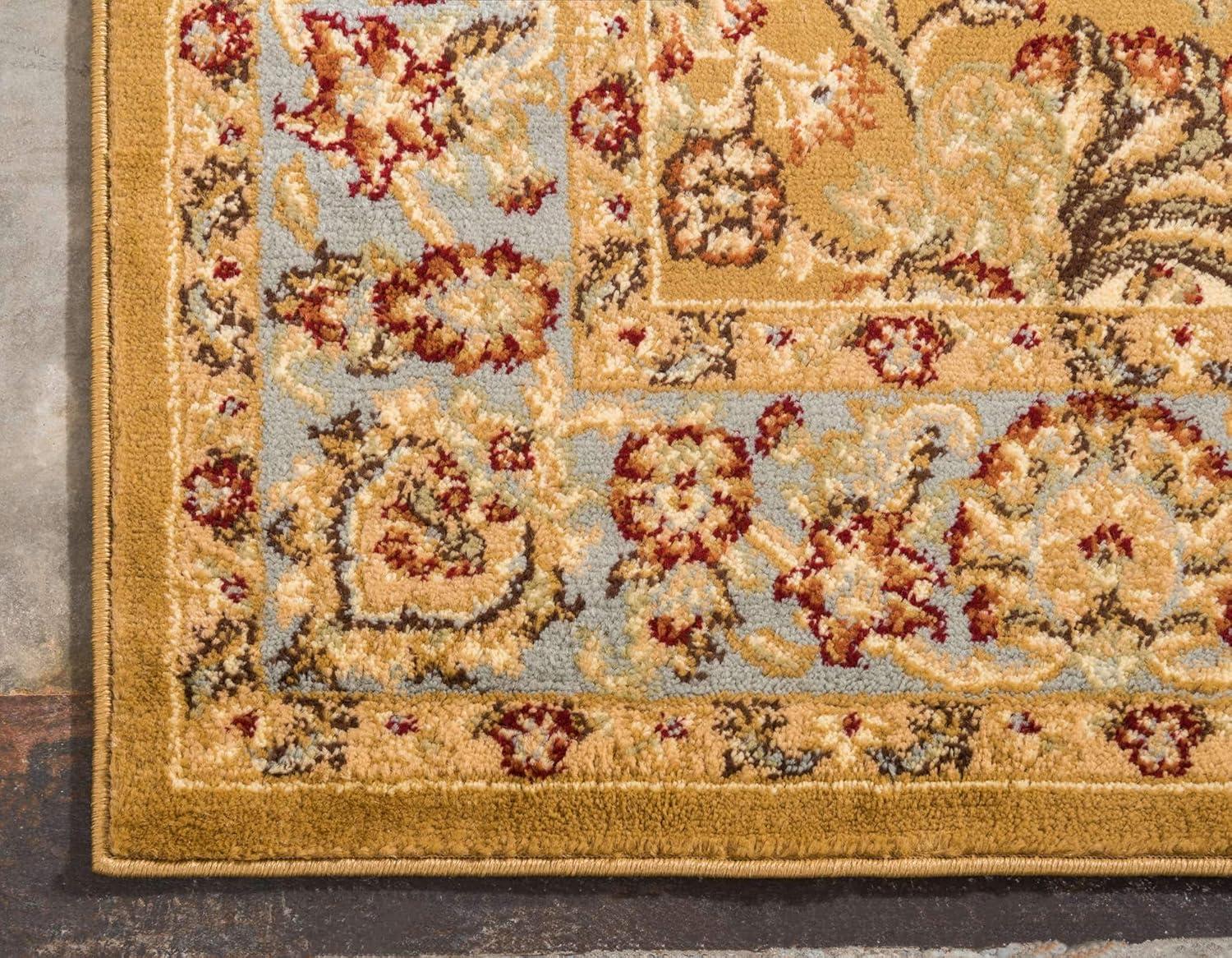 Voyage Dark Yellow Floral Rectangular Synthetic Area Rug