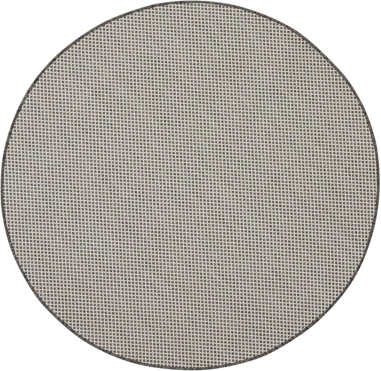 Nourison 4' x 4' Courtyard Modern Easy Care Flatweave Indoor Outdoor Round Rug Ivory/Charcoal