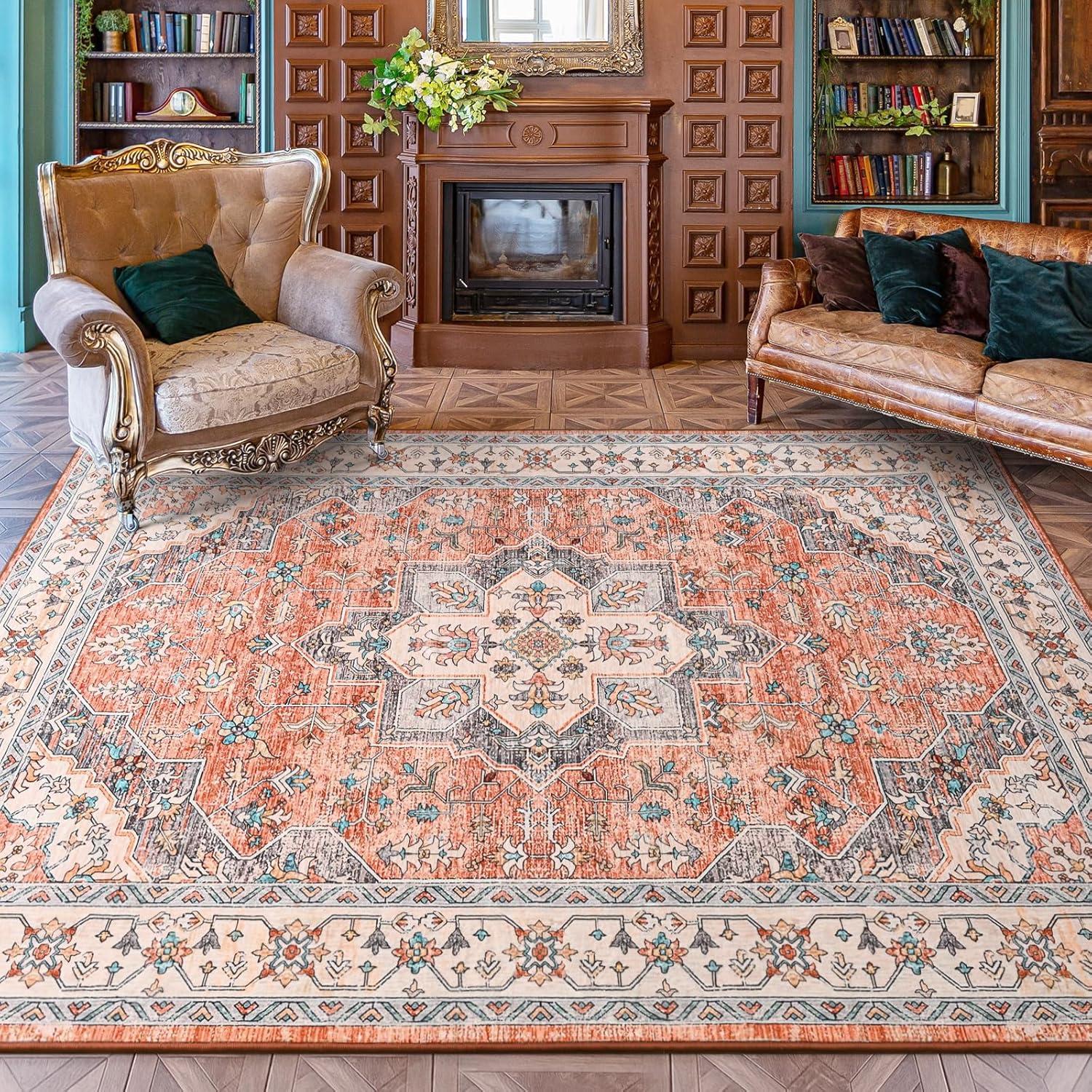 Nuloom Zara Medallion 4x6 Indoor Area Rug for Living Room Bedroom Dining Room Kitchen, Rust/Blue