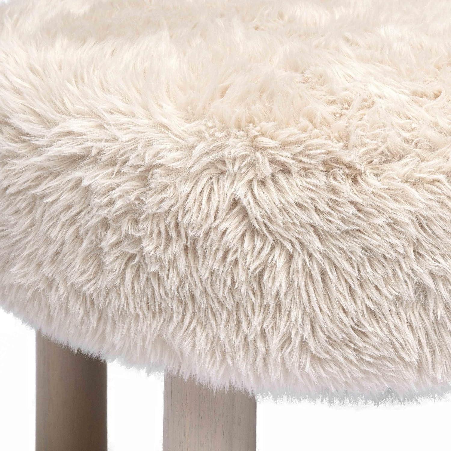 Natural Vegan Shearling Accent Chair with Wooden Legs