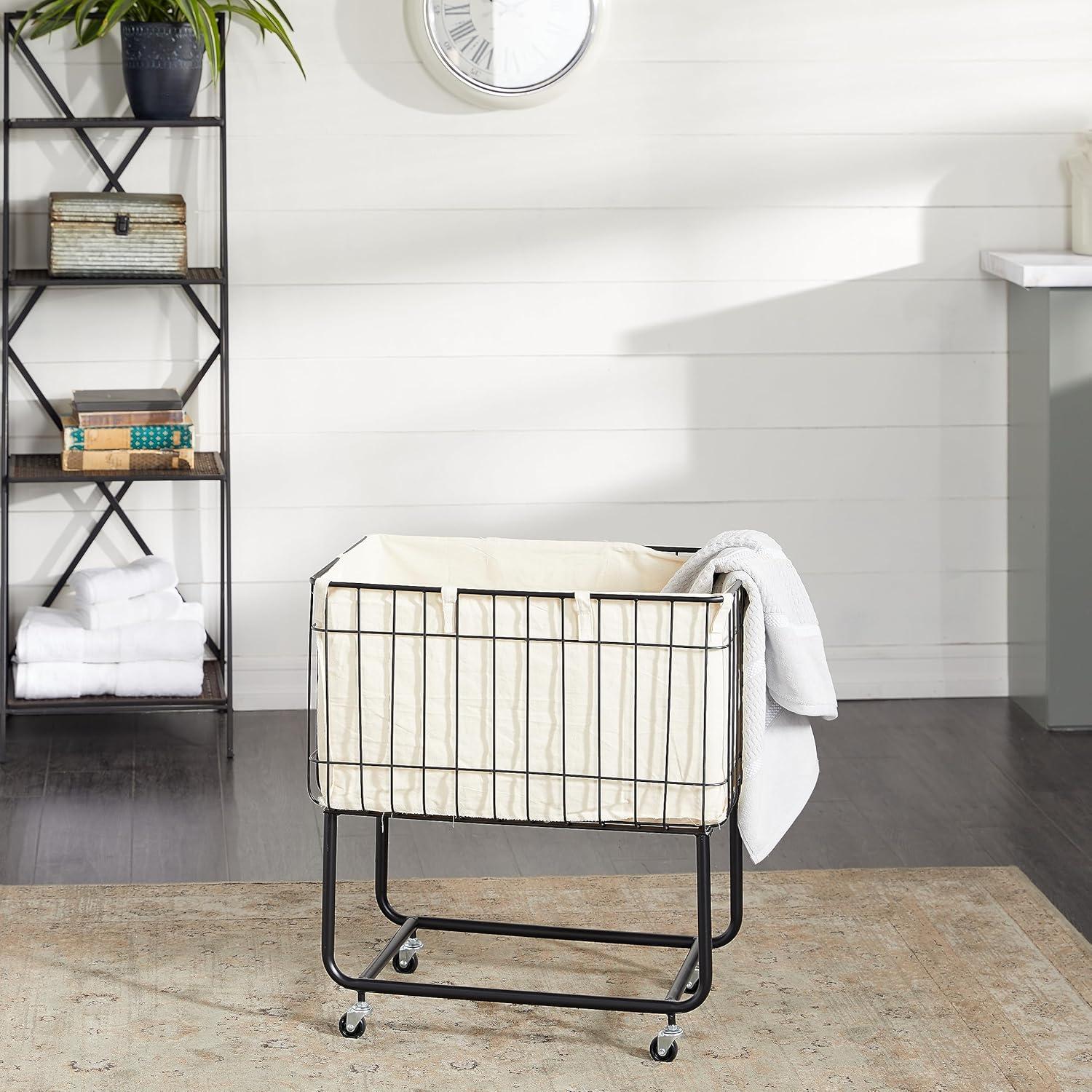 Joss & Main Metal Deep Set Wire Basket Storage Cart with Wheels and Fabric Lining & Reviews | Joss & Main
