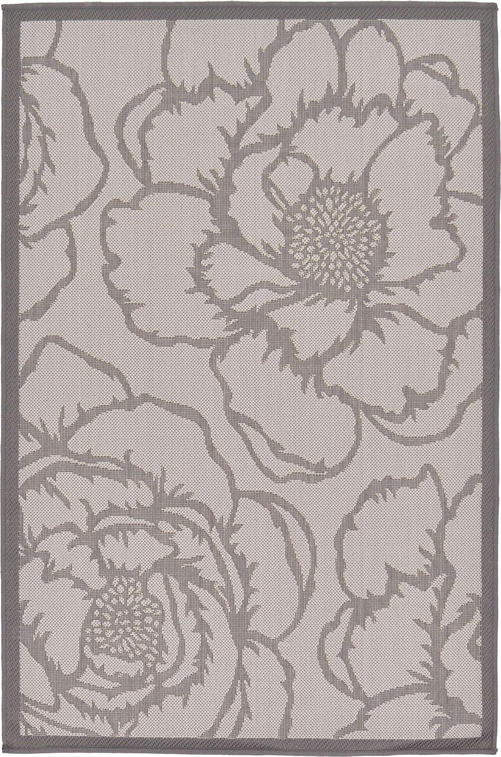 Gray Rectangular Stain-Resistant Synthetic Outdoor Rug, 3x5 ft
