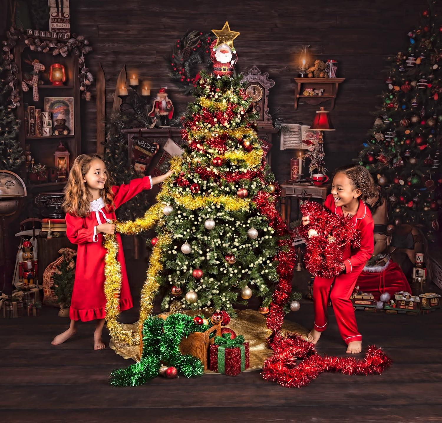 2 Pack Red Super Duper Thick Tinsel Garland 50 Ft Total (Two Strands Each 25 ft Long) (Red, 50 Ft. (Two 25 ft Tinsels) 2 Pack