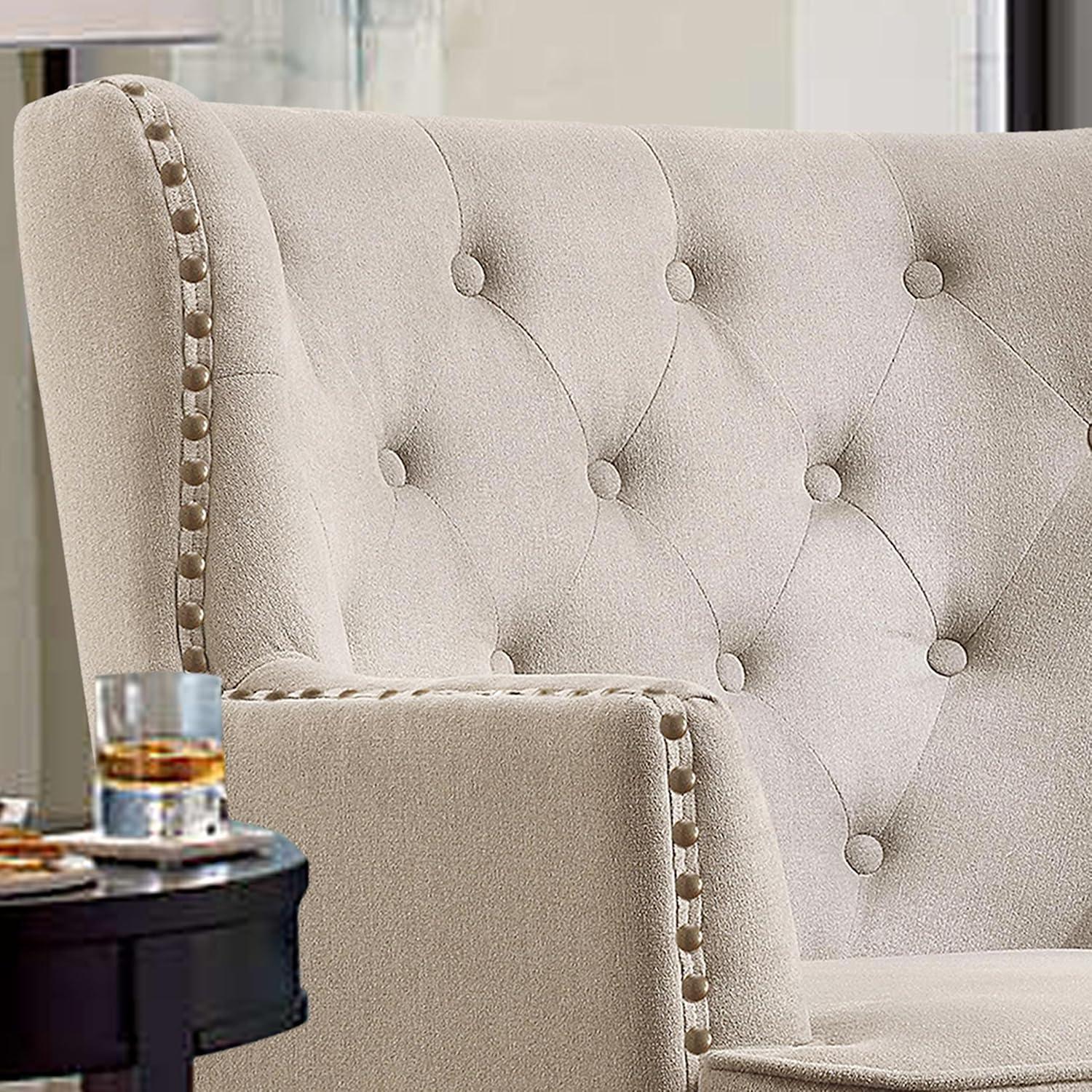 Beige Velvet Tufted Mid-Century Modern Accent Chair