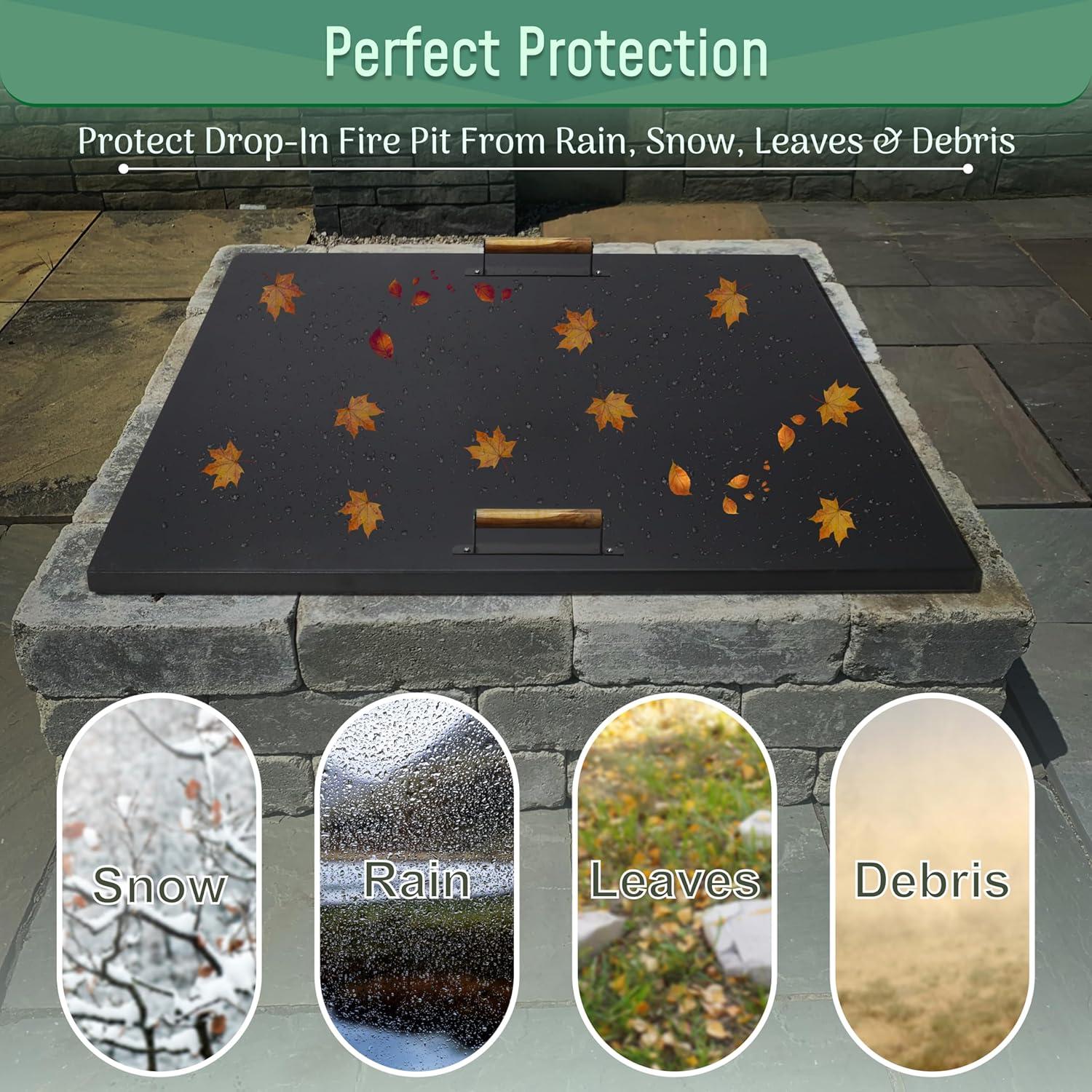 38" x 38" - Fire Pit Lid - Steel Fire Pit Snuffer Lid Cover Square - Drop-in Burner Fire Pit Pan Lid - 1.5 mm Thickness for Outdoor Fire Pit