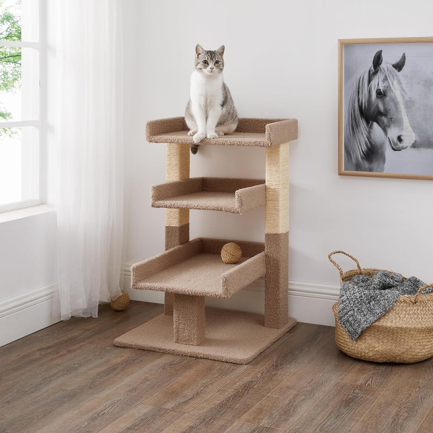 Nala 3-Tier Cat Tree Tower for Indoor Cats – Large Cat Tower & Cat Condo for Large Cats | Cat Tree House & Cat Castle for Multi-Cat Homes - Beige