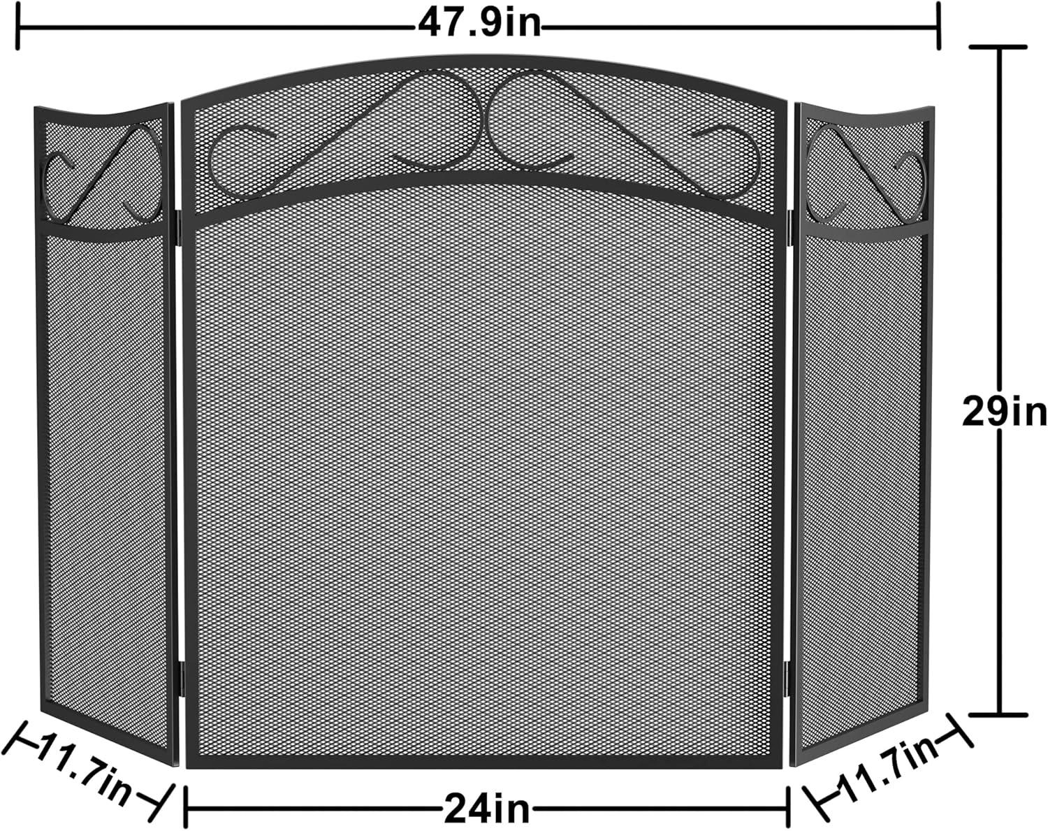 Fireplace Screen 3 Panel with Handles Wrought Iron 51"(L) x31(H) Spark Guard Cover