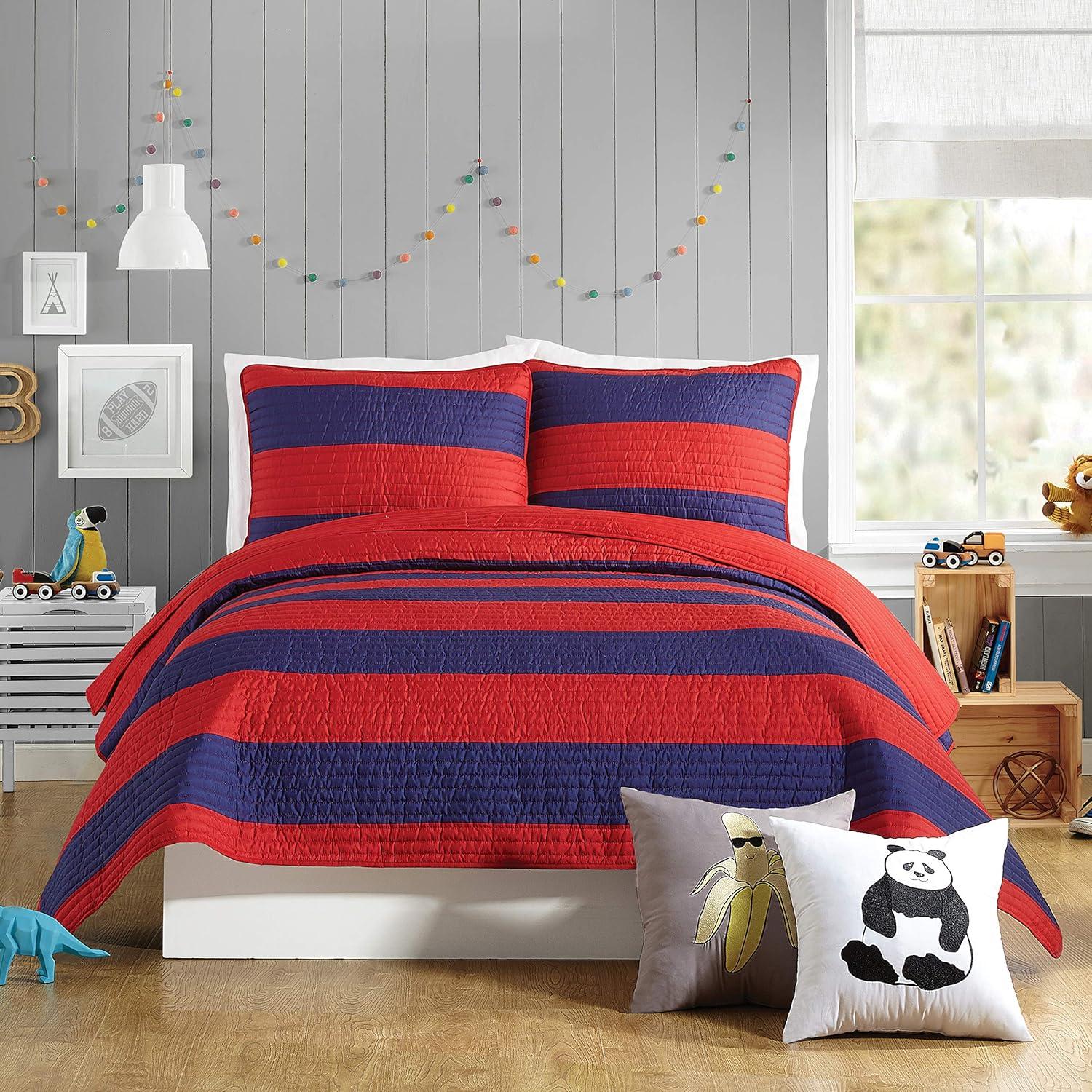 Lavelle Red/Blue Stripe Reversible Quilt Set