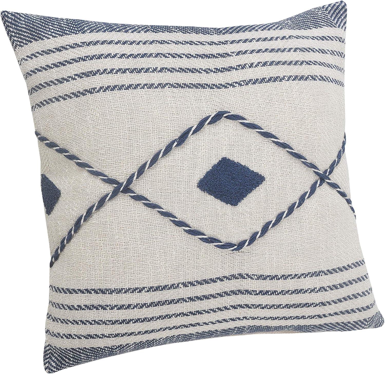 Seaside Serenity 20" Square Hand-Woven Geometric Cotton Throw Pillow Cover