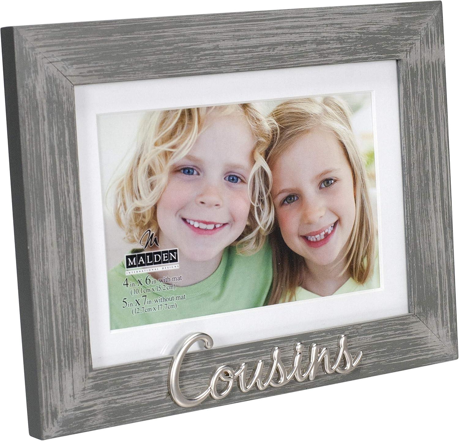 Gray Rustic Wood Grain Cousins Picture Frame with Silver Attachment