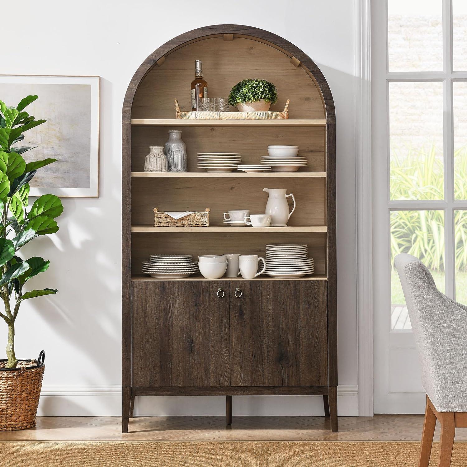 Modway Nolan 74" Tall Arched Storage Display Cabinet Bookshelf