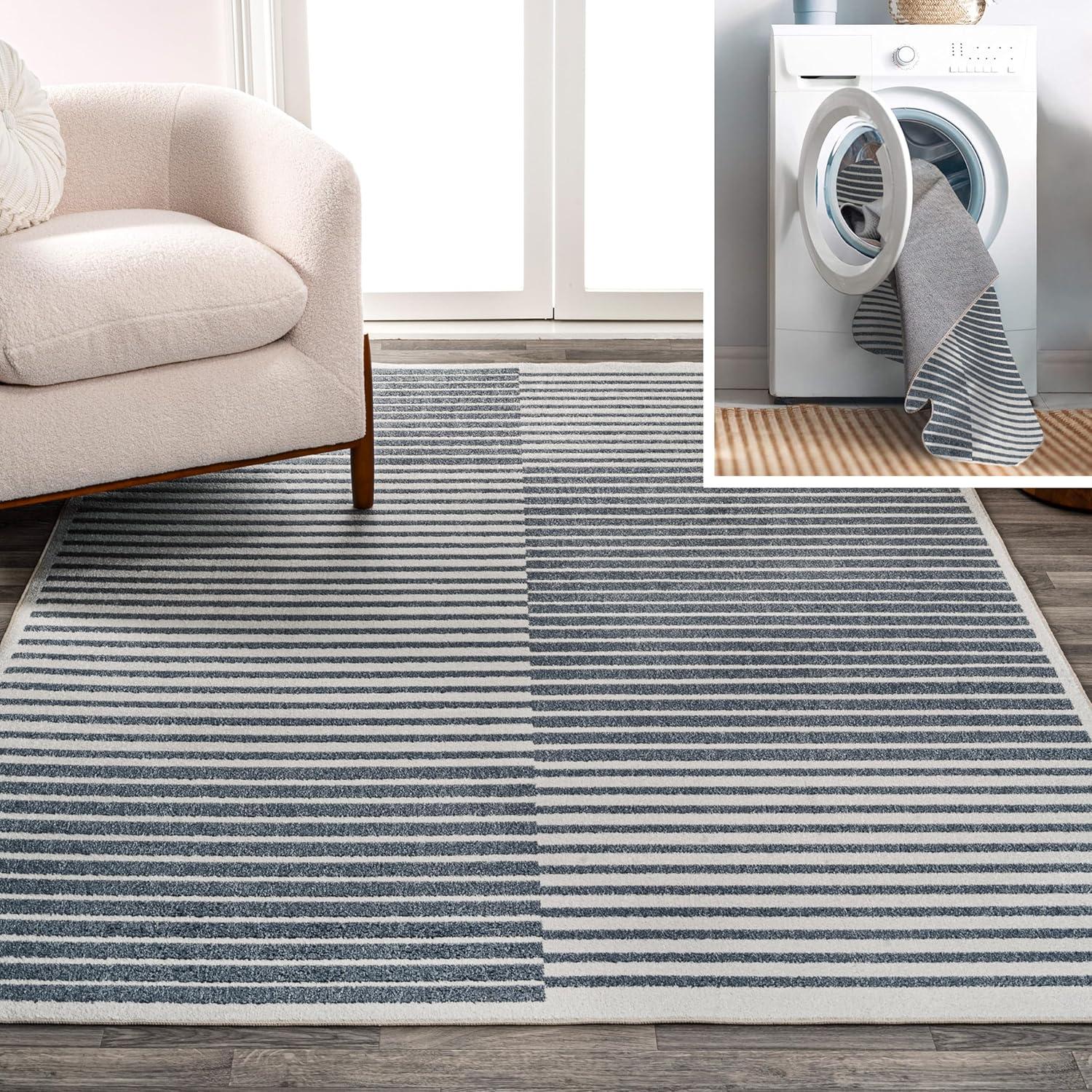 JONATHAN Y Shutter Minimalist Striped Plaid Machine-Washable Area Rug