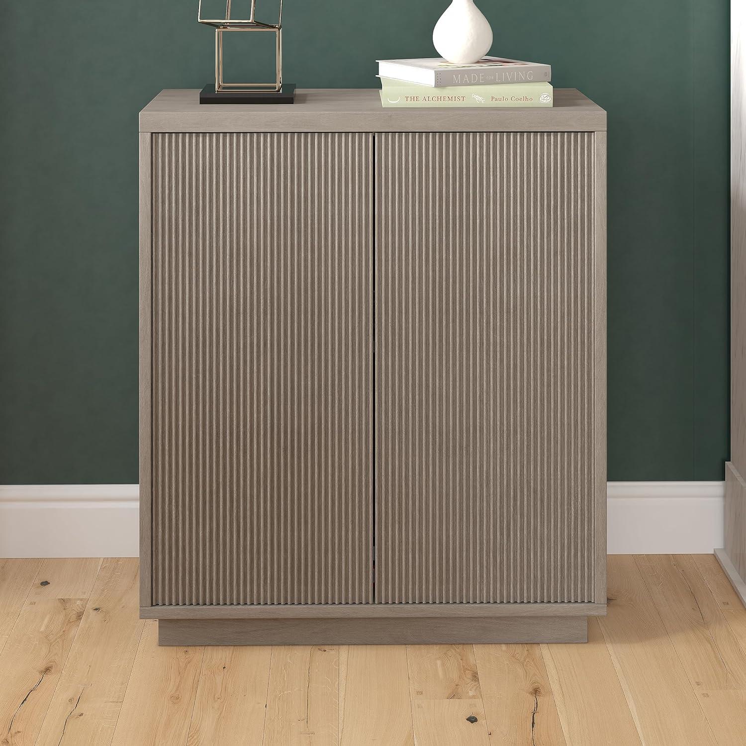 Antiqued Gray Oak Ridged Accent Cabinet with Plinth Base