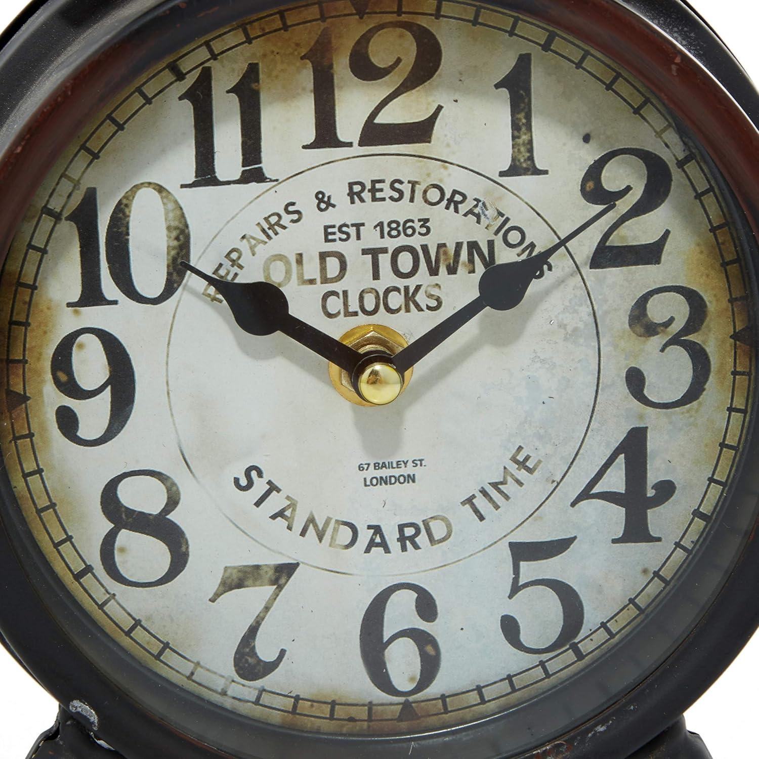 Vintage Brown Iron Clock with Decorative Bells